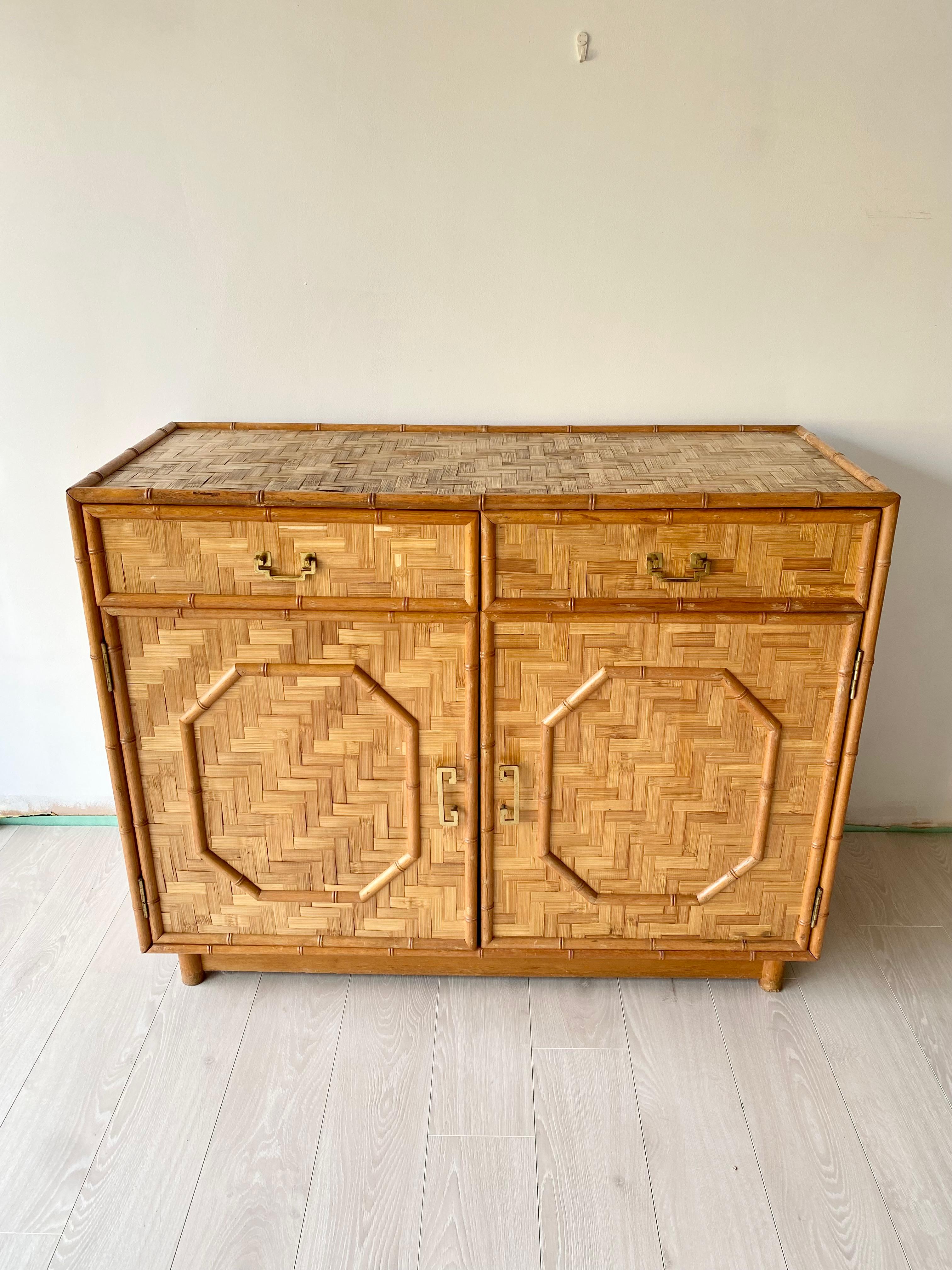 Exceptional vintage mid century Bamboo and Rattan Sideboard For Sale 10