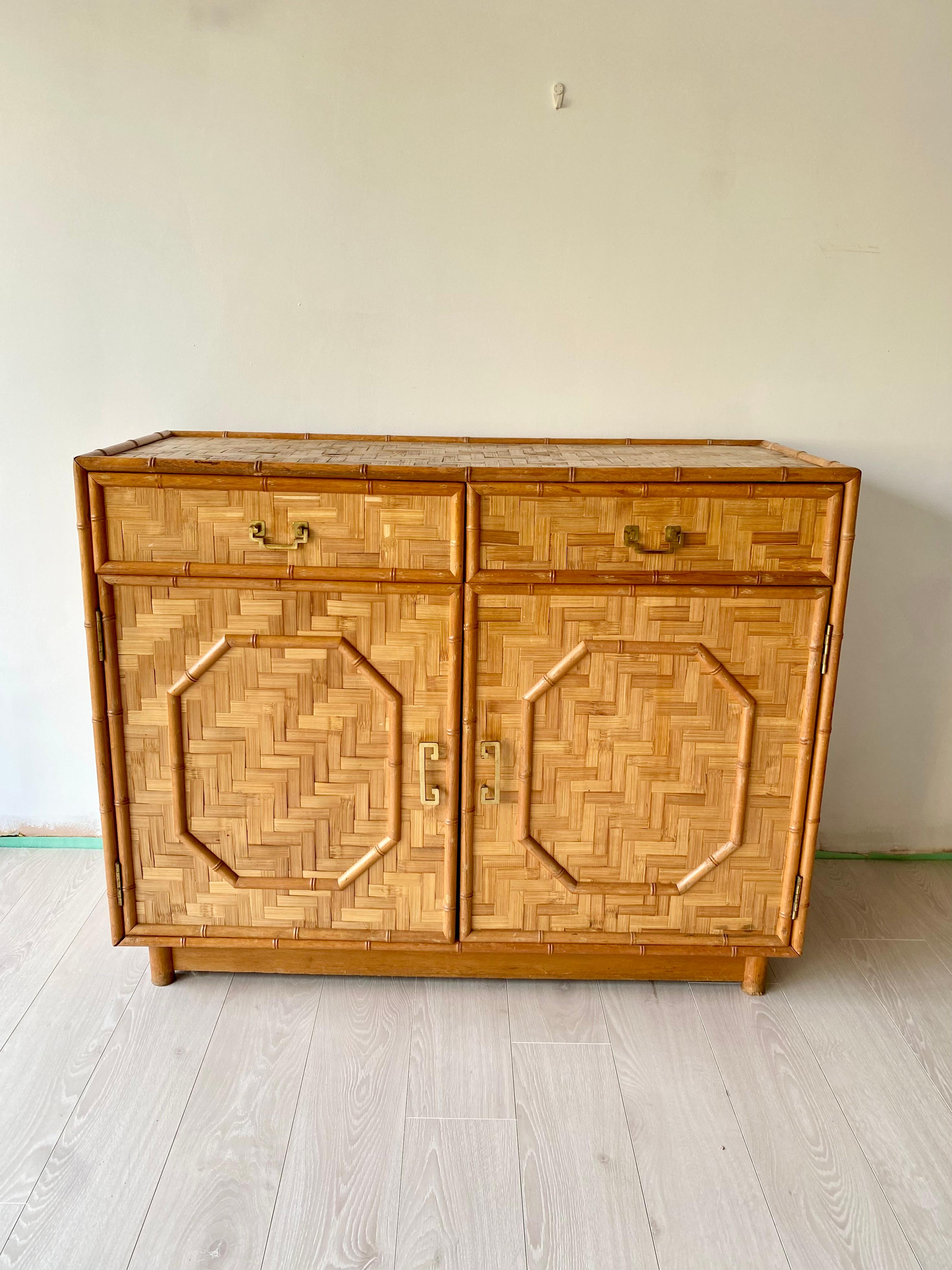 French Exceptional vintage mid century Bamboo and Rattan Sideboard For Sale