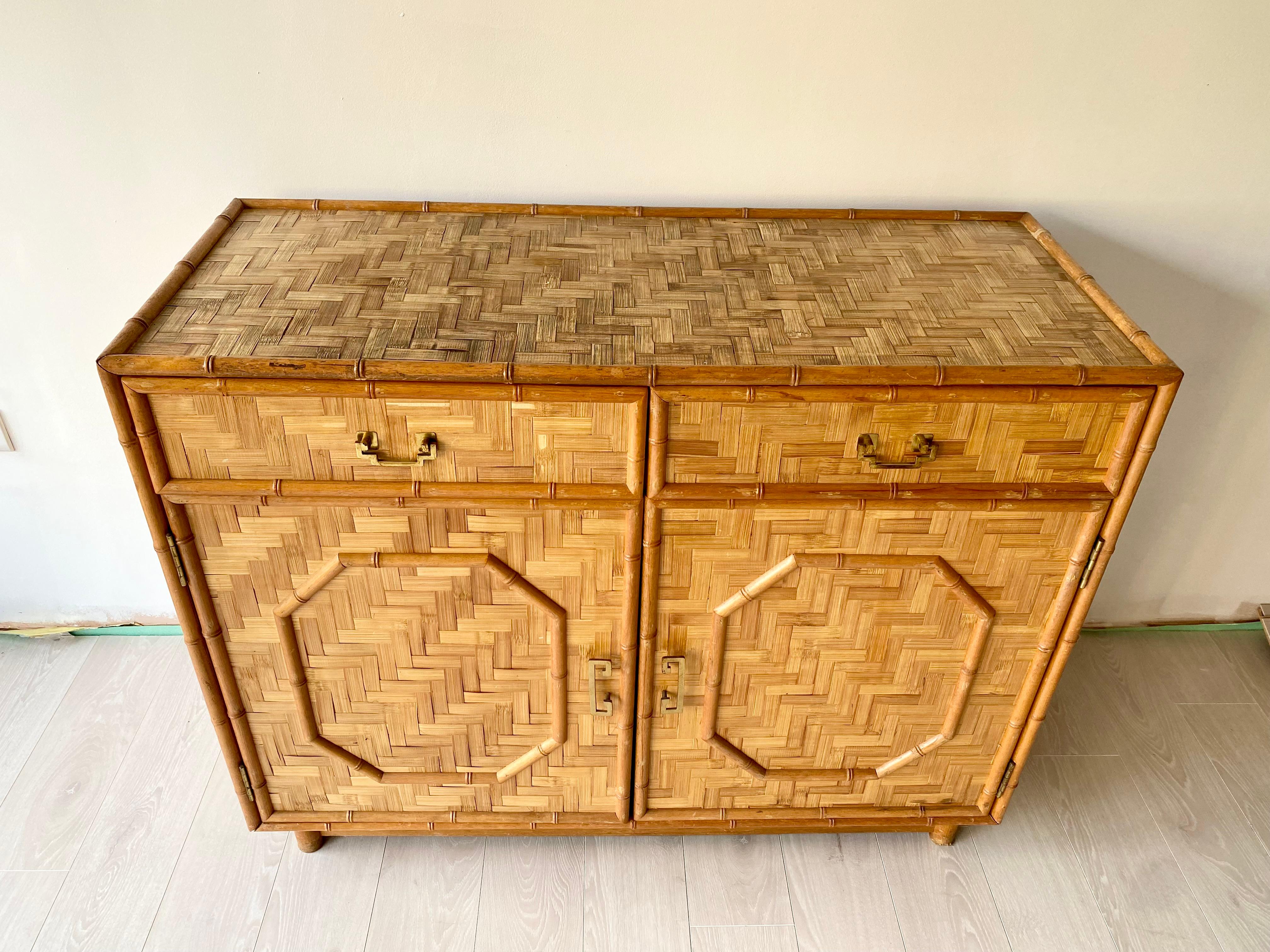 Exceptional vintage mid century Bamboo and Rattan Sideboard In Good Condition For Sale In Crawley Down, GB