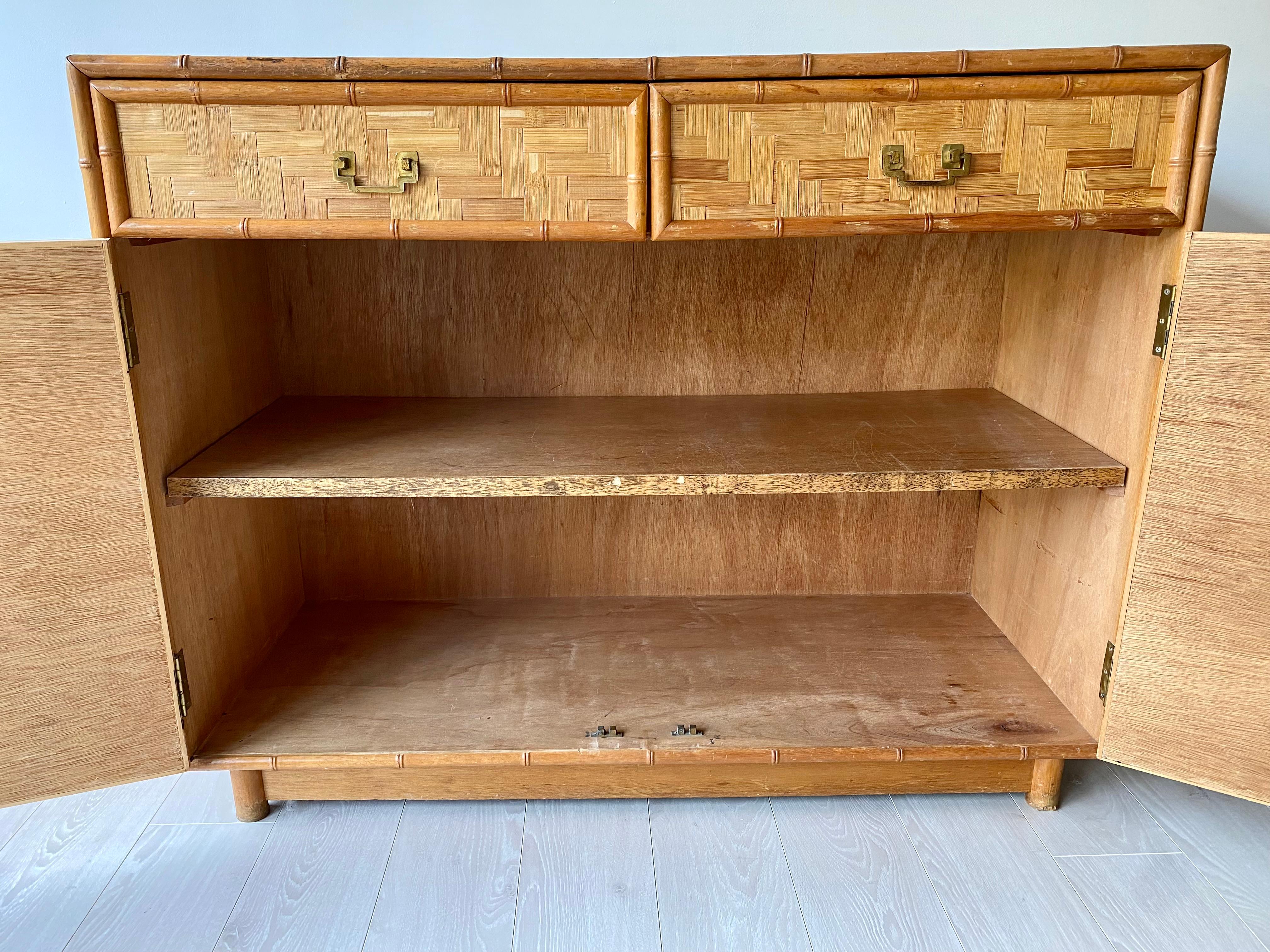 Exceptional vintage mid century Bamboo and Rattan Sideboard For Sale 1