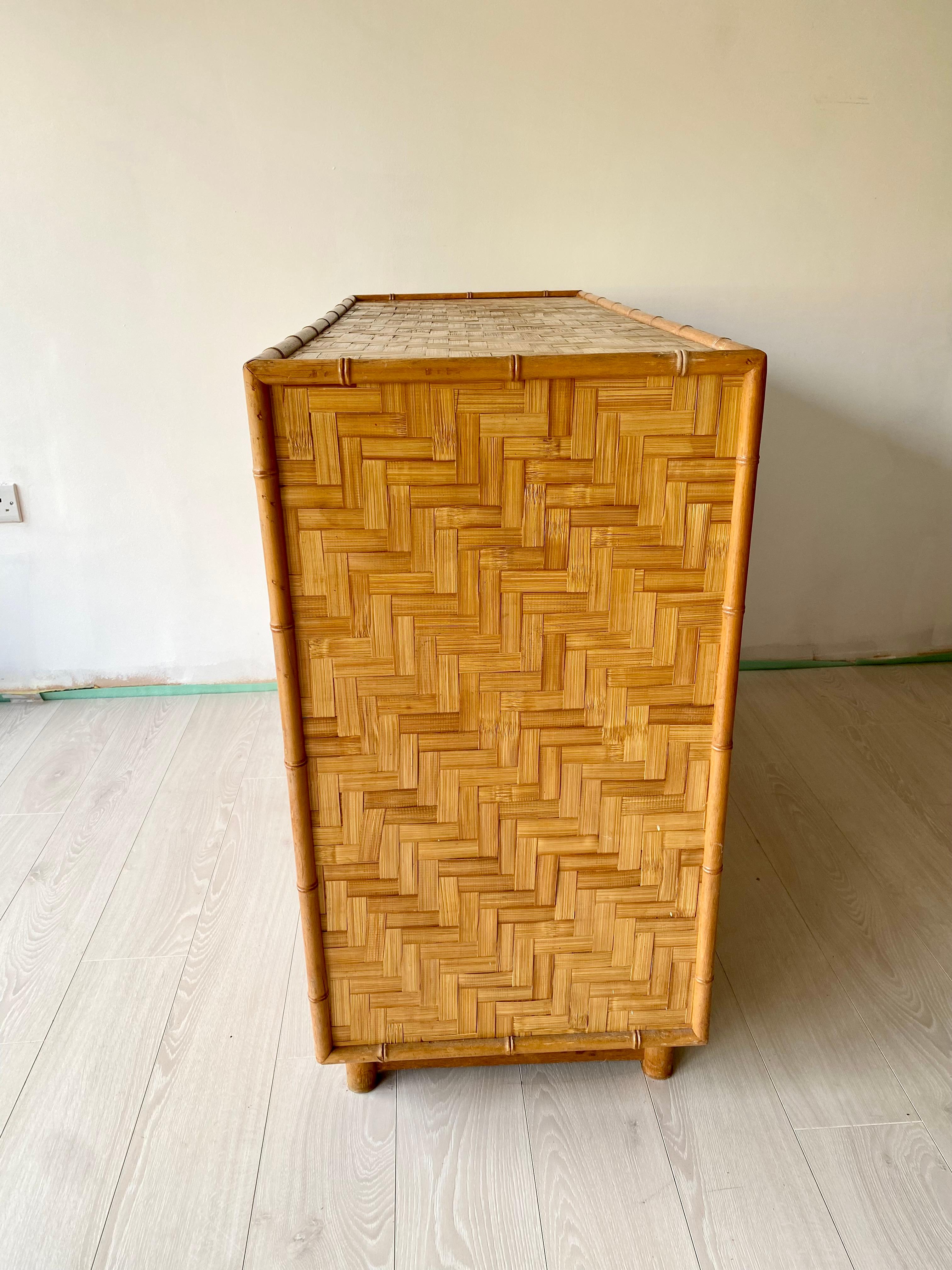 Exceptional vintage mid century Bamboo and Rattan Sideboard For Sale 3
