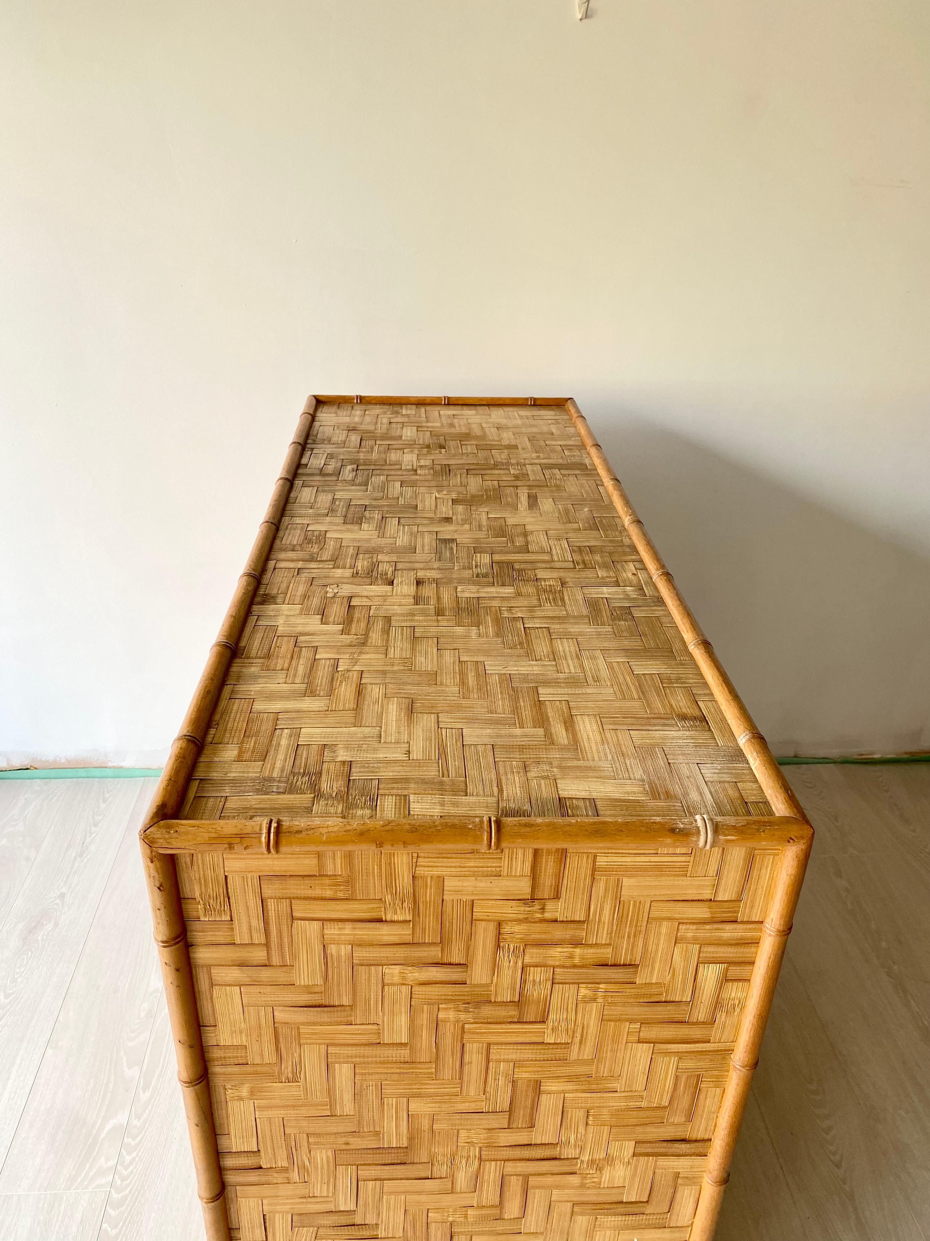 Exceptional vintage mid century Bamboo and Rattan Sideboard For Sale 4