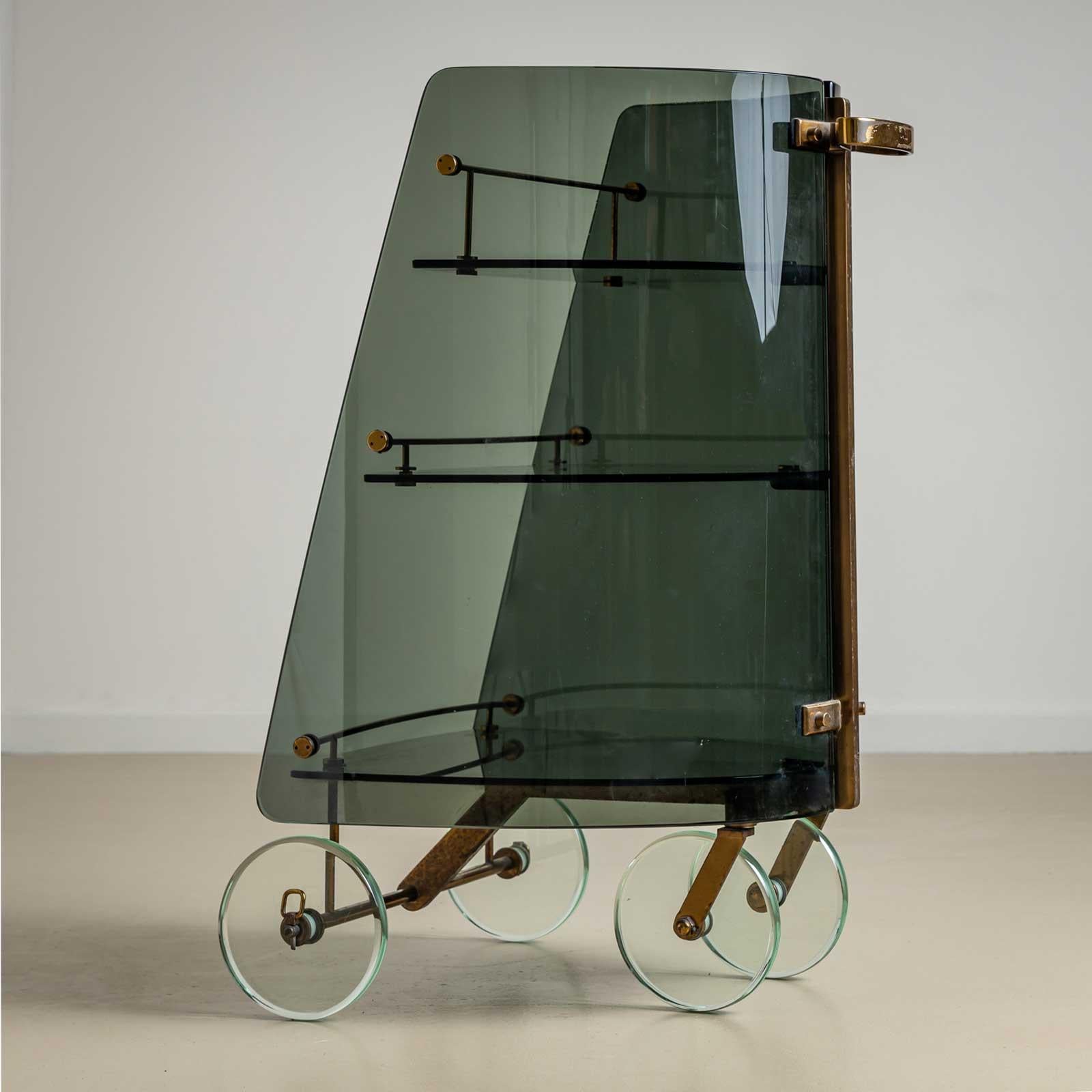 Exceptional Bar Cart, attributed to Fontana Arte, Mid-20th Century For Sale 8