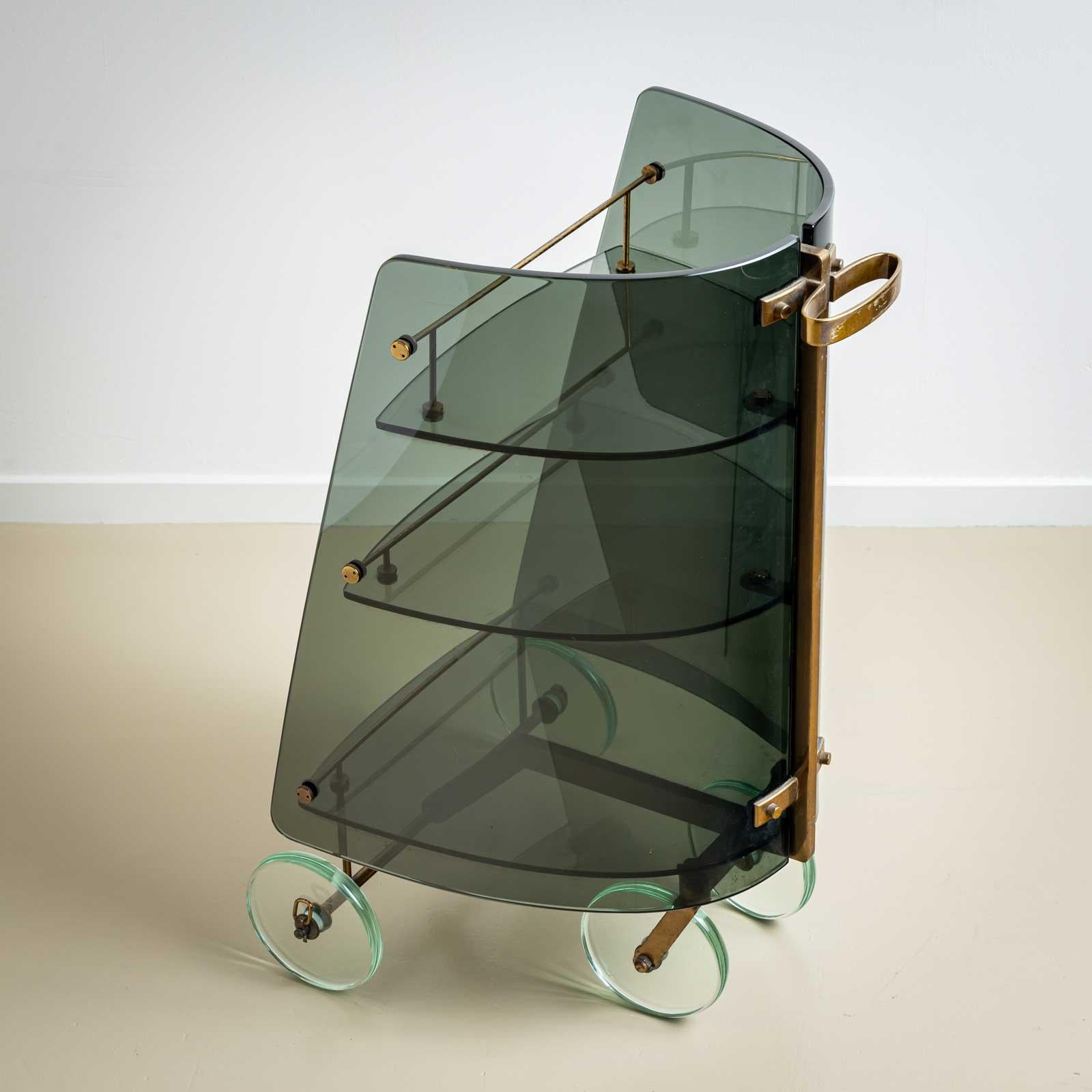 Italian Exceptional Bar Cart, attributed to Fontana Arte, Mid-20th Century For Sale