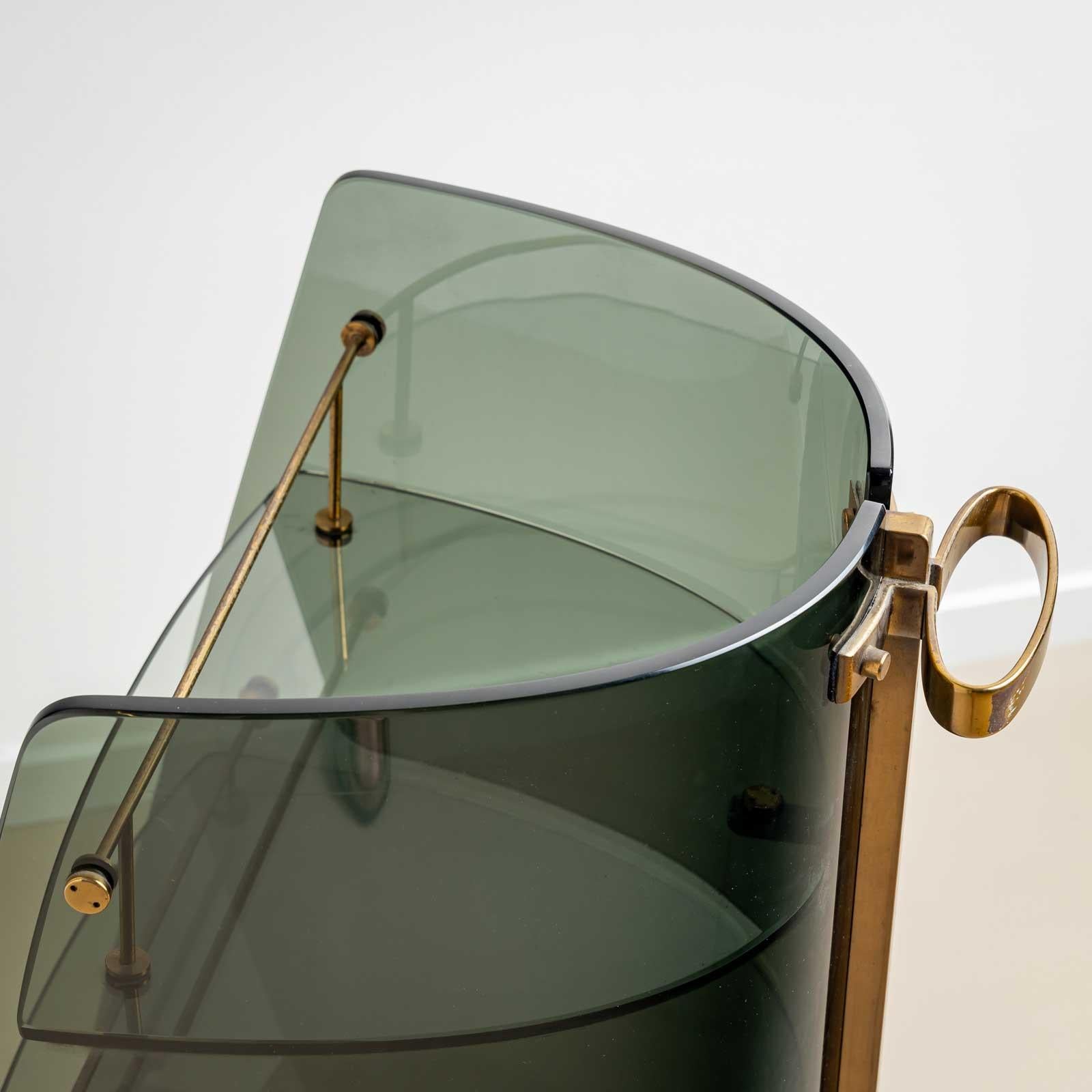 Brass Exceptional Bar Cart, attributed to Fontana Arte, Mid-20th Century For Sale