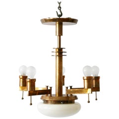 Exceptional Bauhaus / Art Deco Brass Chandelier or Pendant Lamp, 1930s, Germany