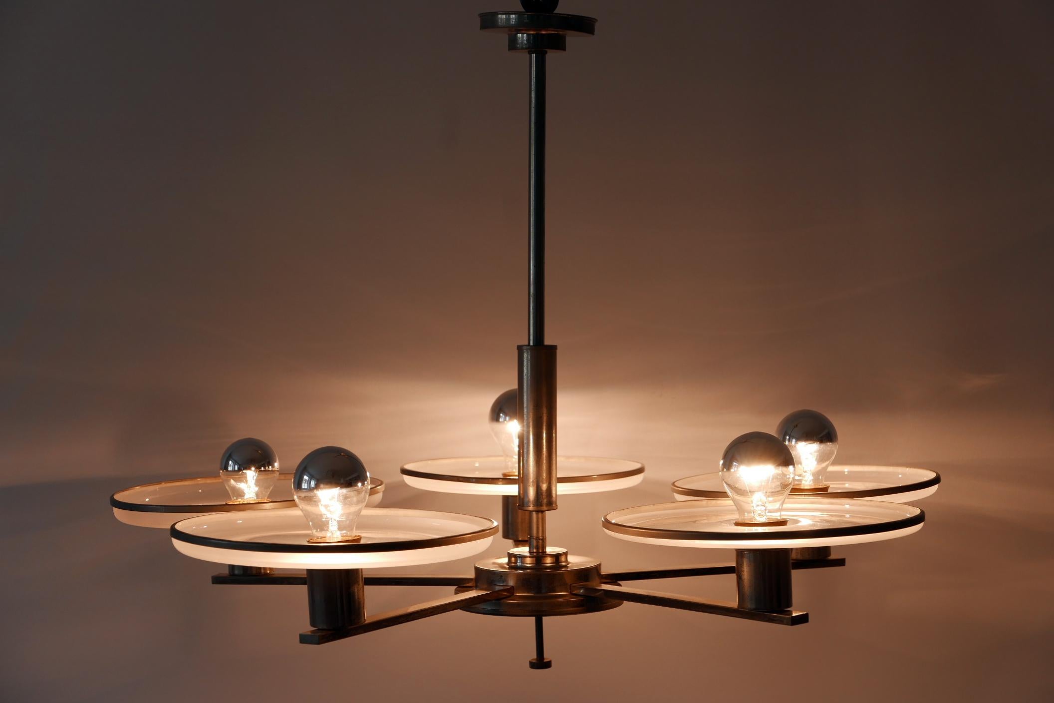 Brass Exceptional Bauhaus / Art Deco Chandelier or Pendant Lamp, 1930s, Germany For Sale