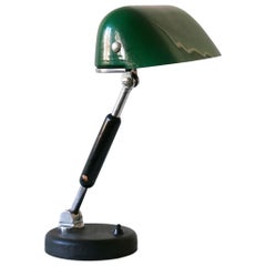 Vintage Exceptional Bauhaus Bankers Table Lamp with Original Green Glass, 1930s, Germany