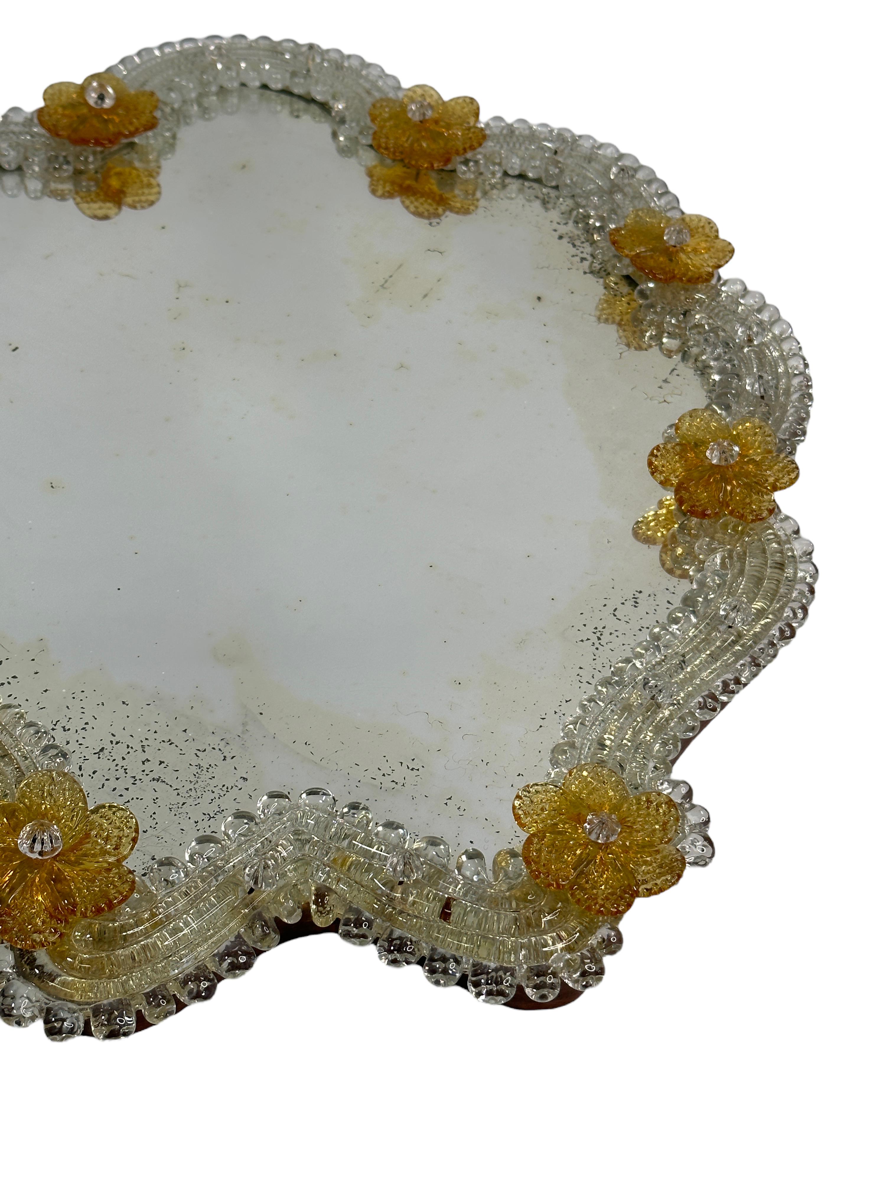 Exceptional Beautiful Murano Glass Wall Mirror 1930s, Venice Italy For Sale 6