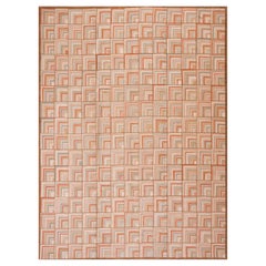 Exceptionnel tapis en coton crocheté américain de style contemporain, de couleur beige et de style moderne