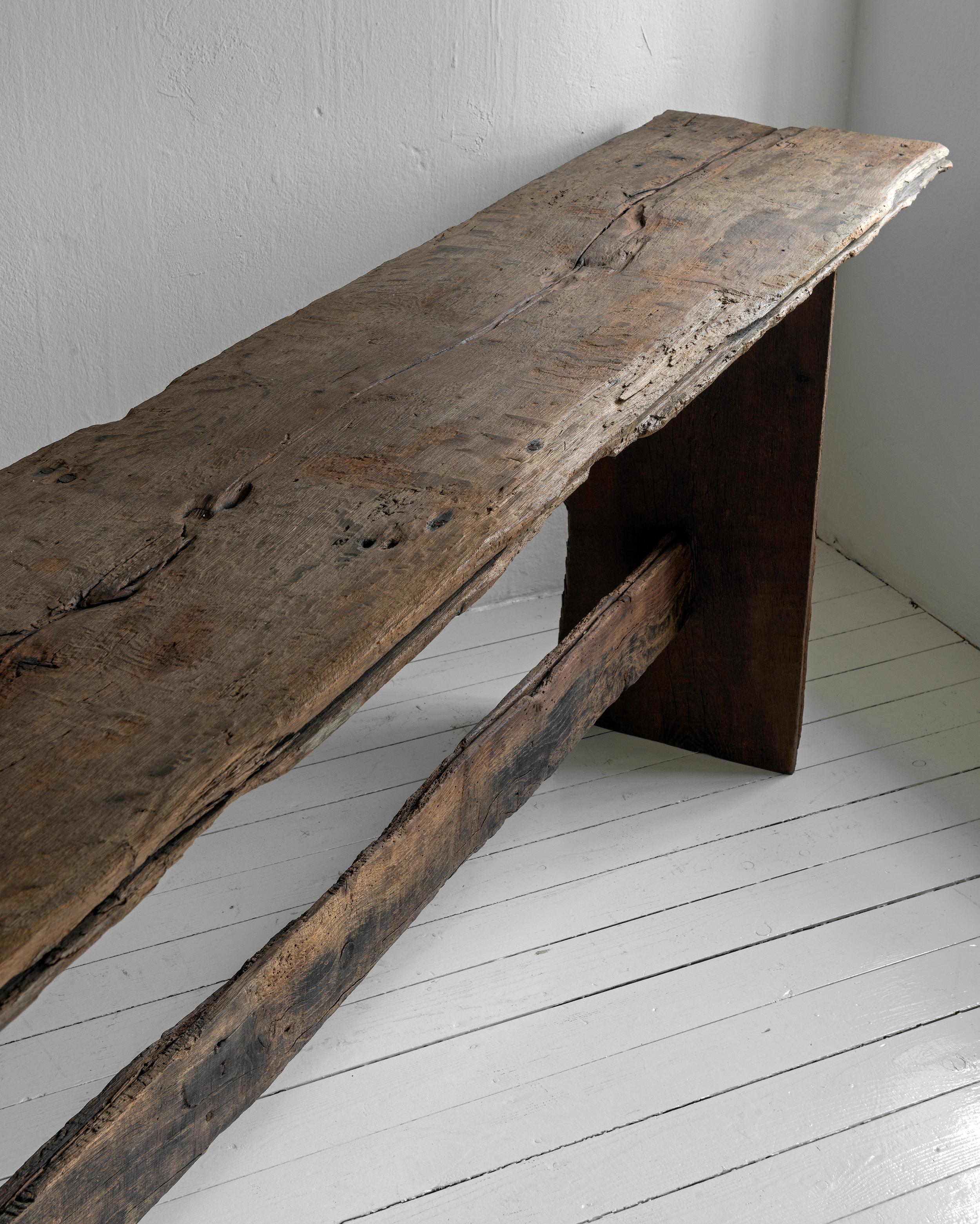 Chêne Exceptionnelle table console rustique minimale en chêne sur mesure en vente