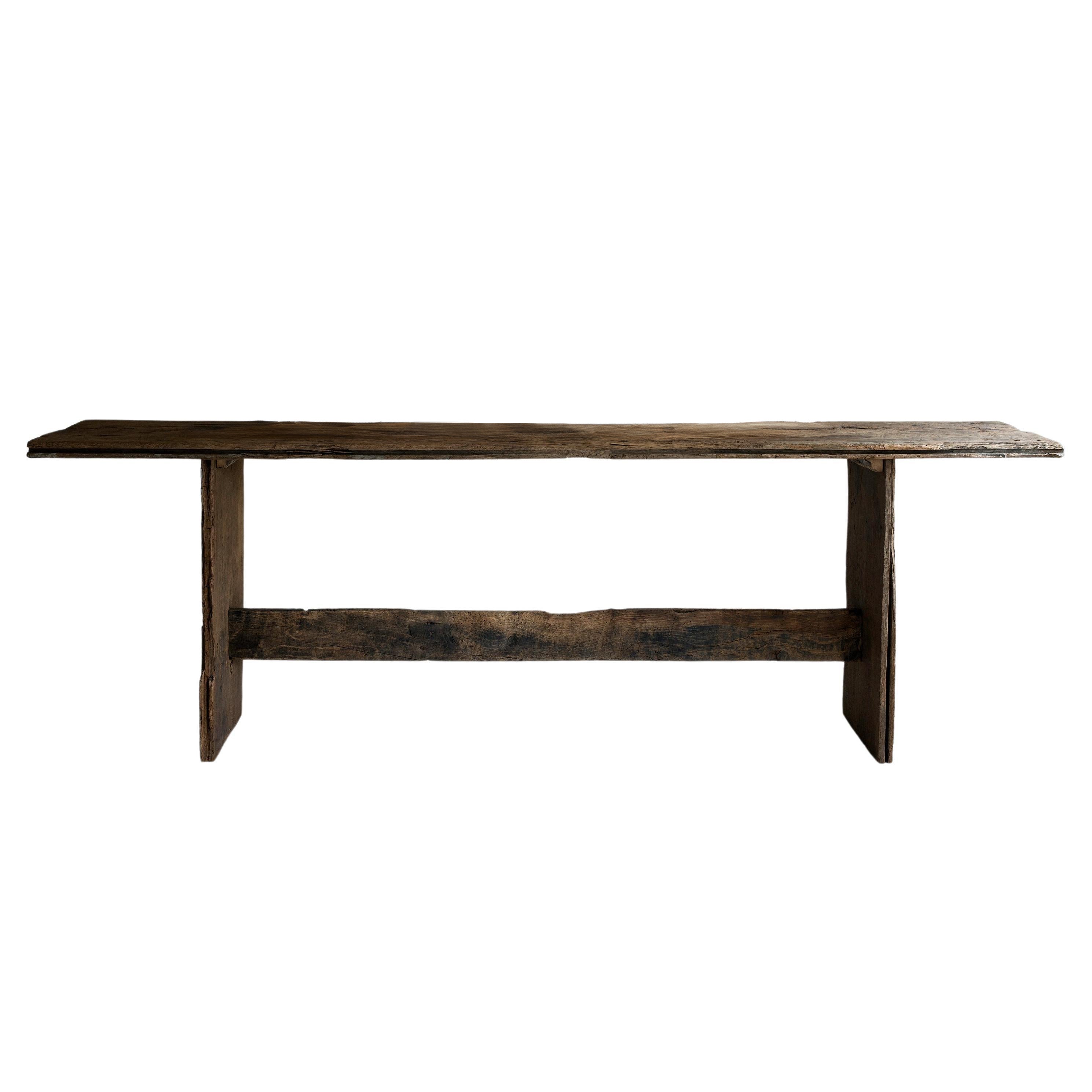 Exceptional bespoke large rustic minimal Oak console table For Sale