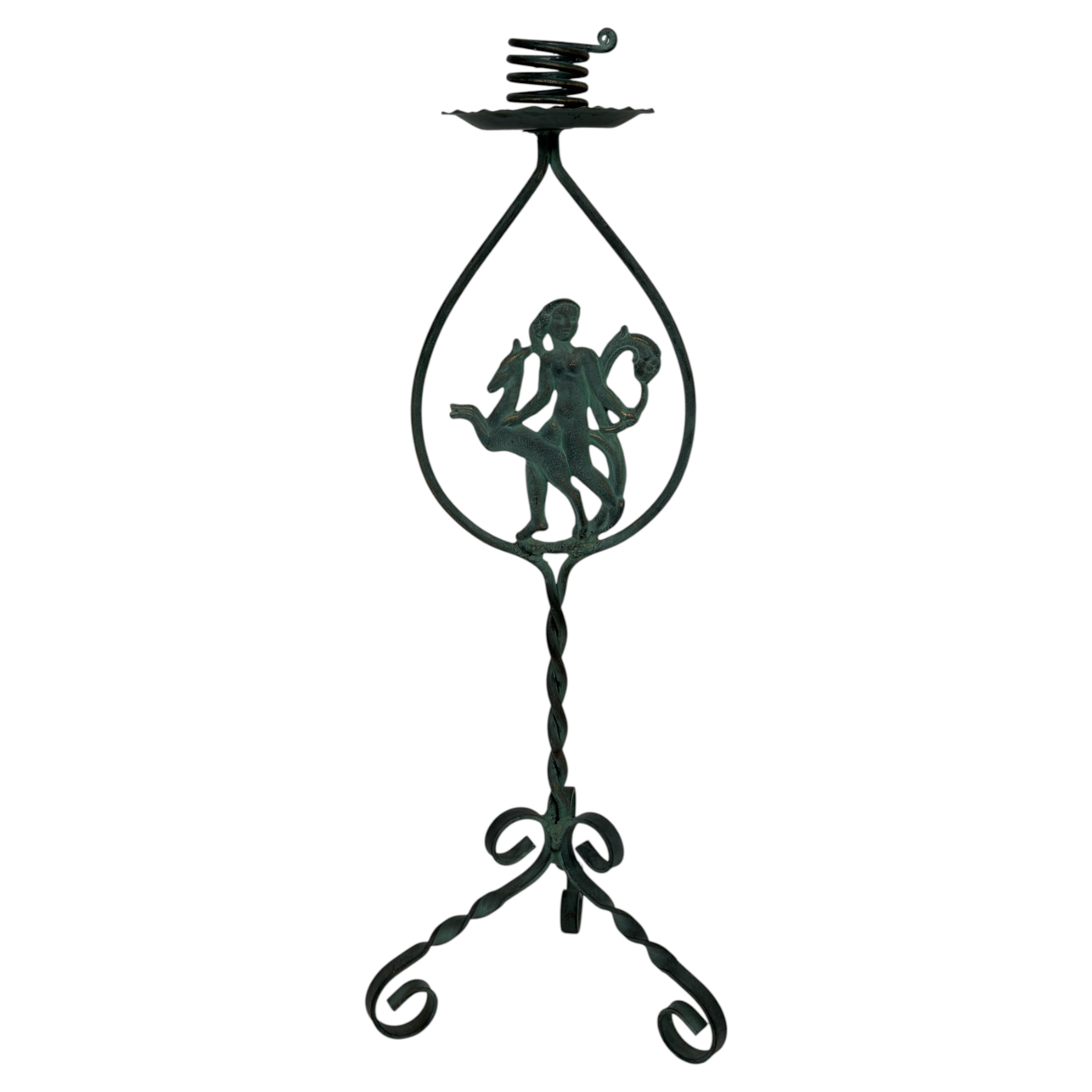 Bjerkås Armatur Wrought Iron Floor Candlestick, Sweden, 1940s