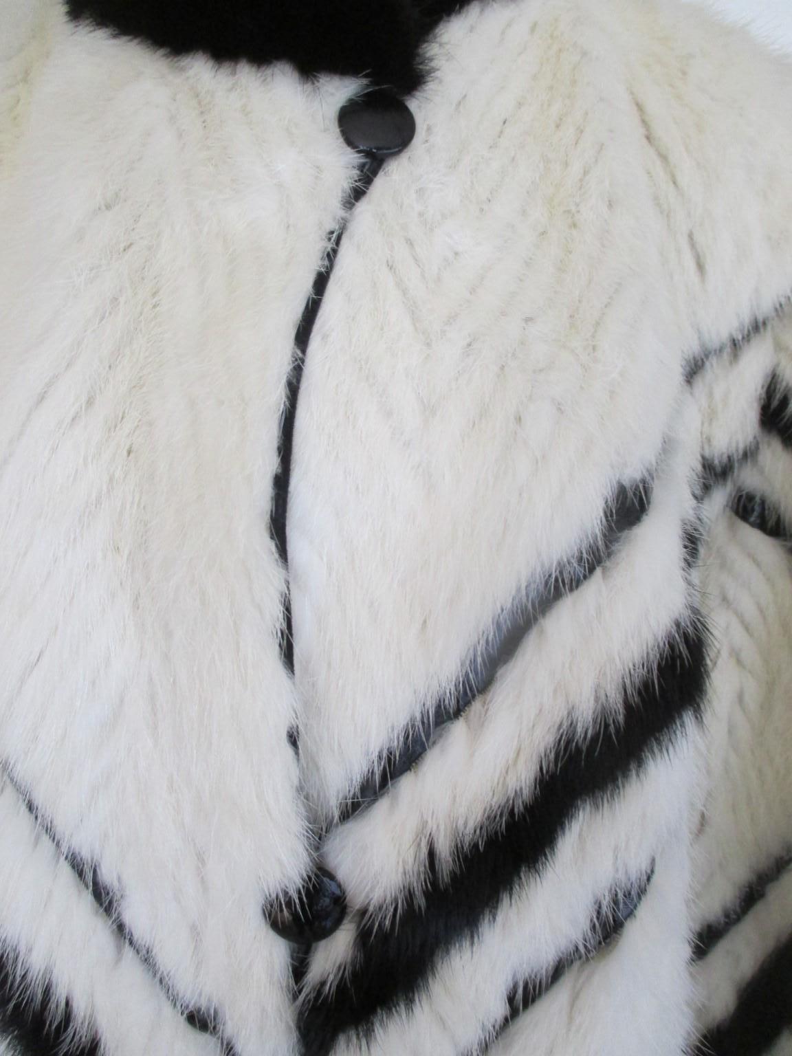 Exceptional Black and White Flared Mink Fur Coat For Sale 3