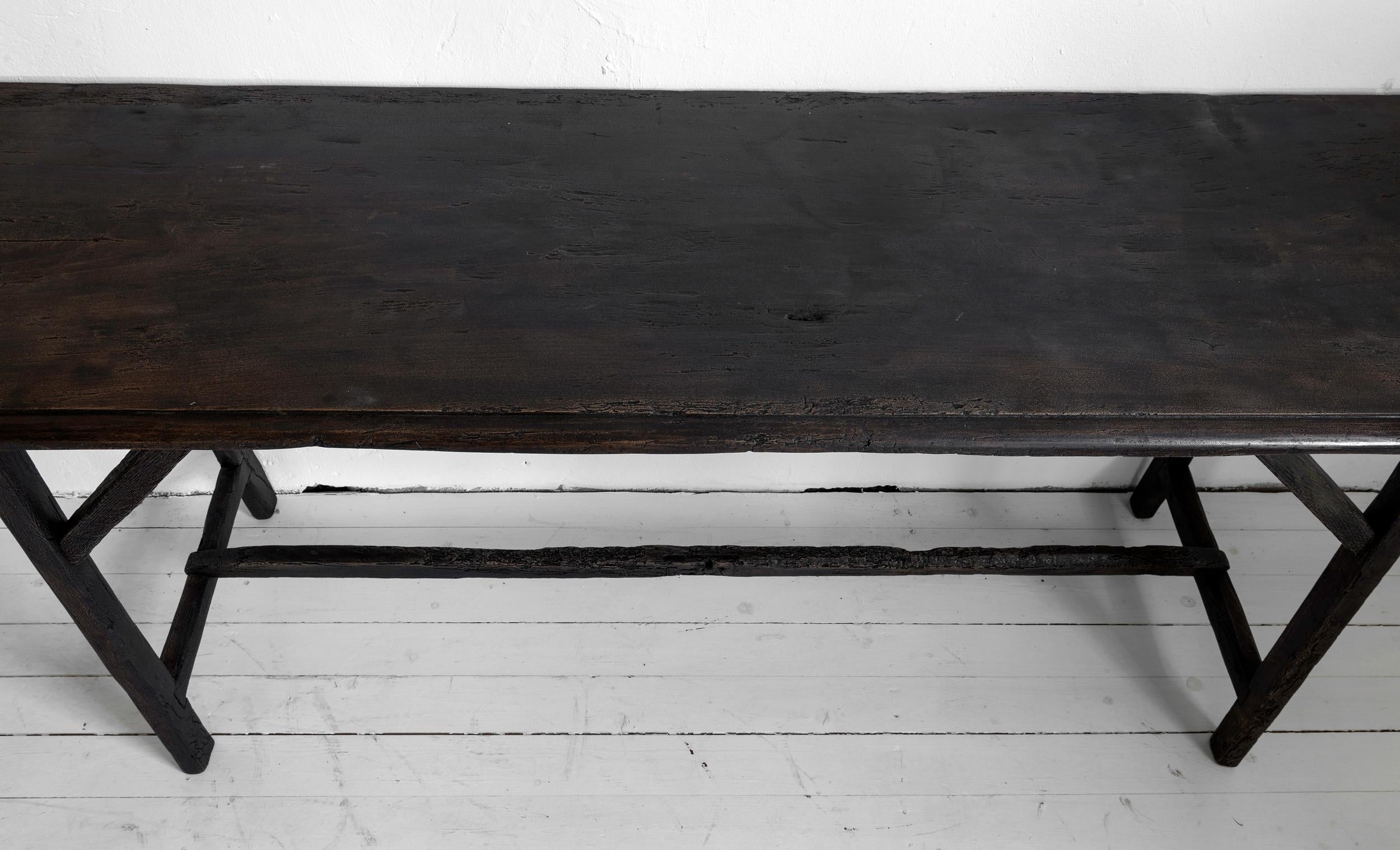 Exceptional Black Brown 18th Century Minimalistic Console Table 9