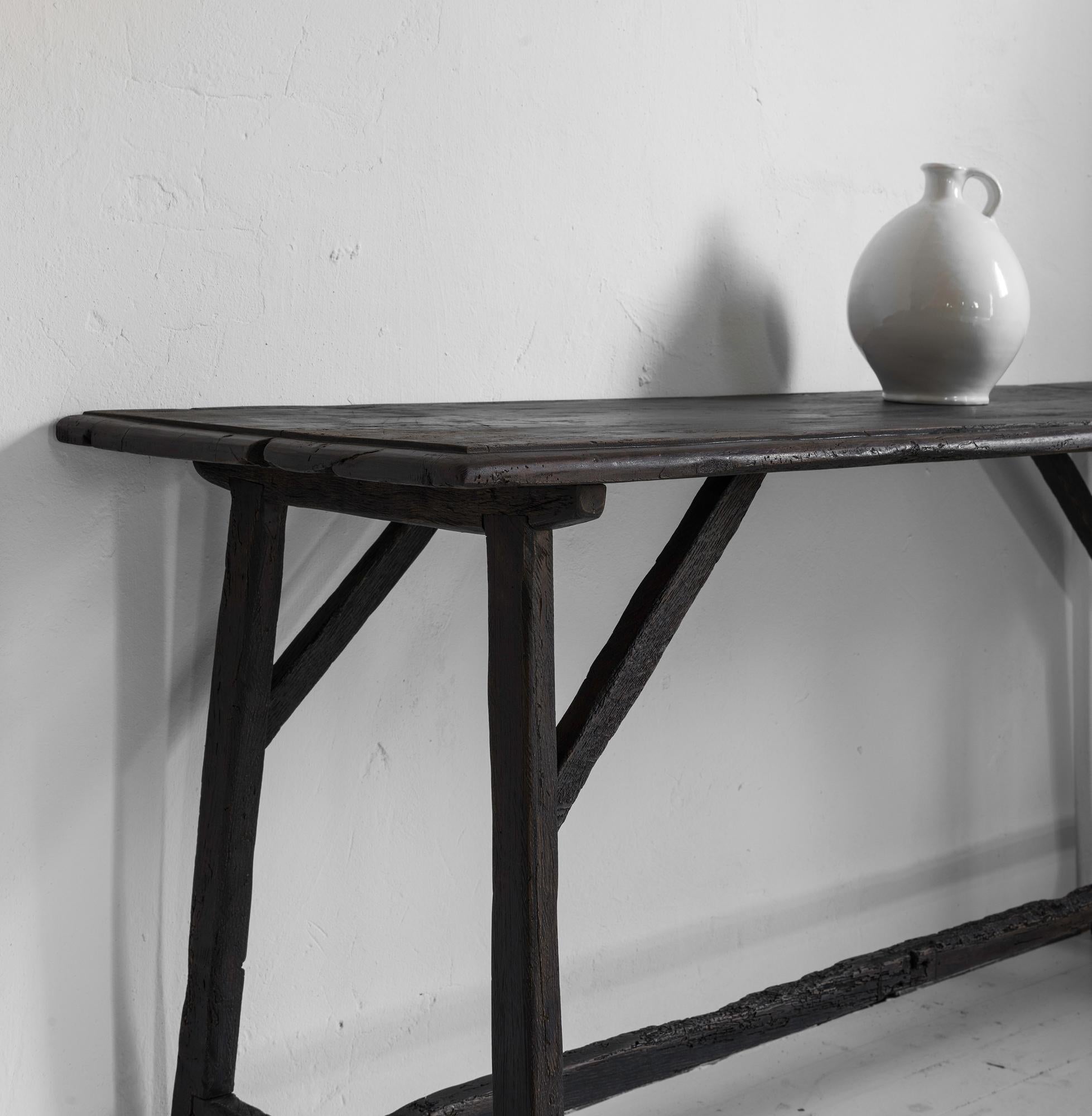 Chestnut Exceptional Black Brown 18th Century Minimalistic Console Table