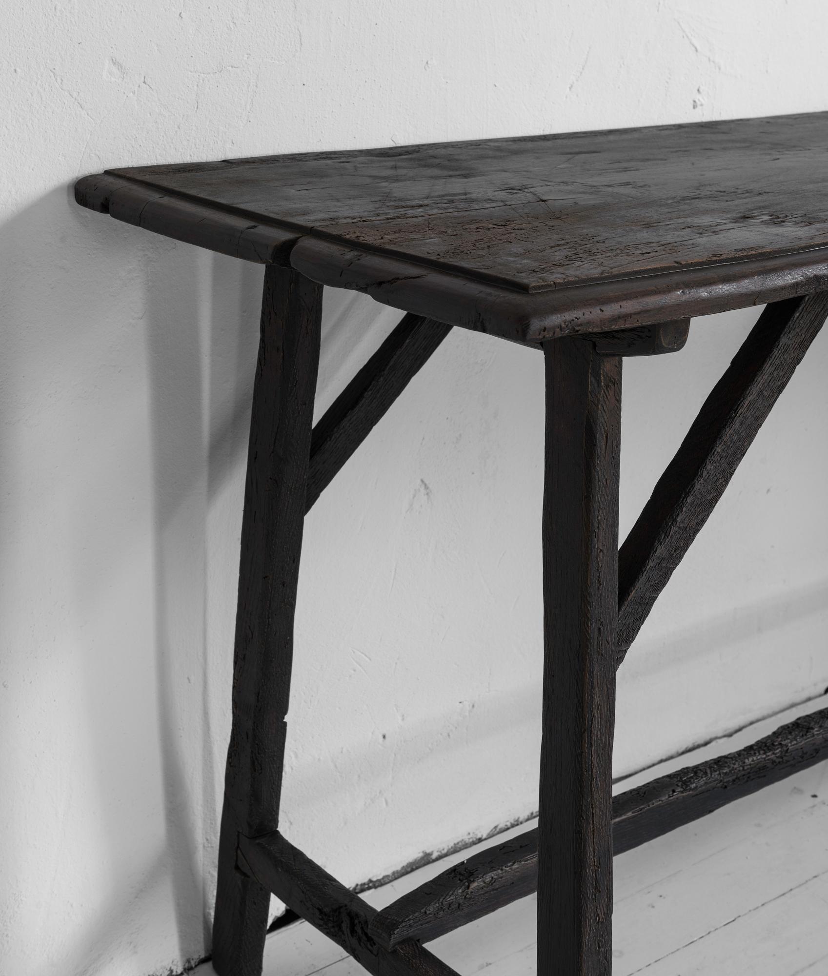 Exceptional Black Brown 18th Century Minimalistic Console Table 1