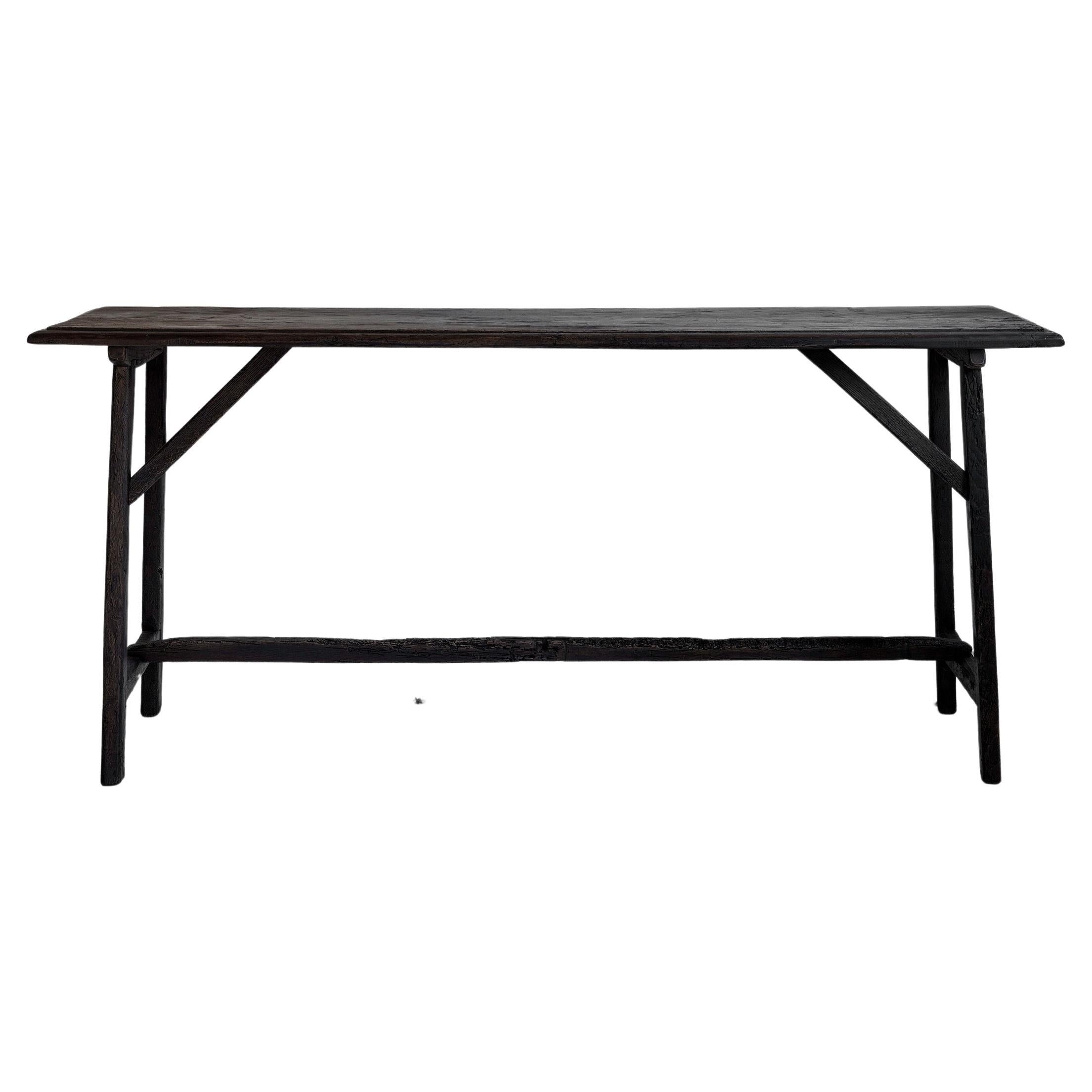 Exceptional Black Brown 18th Century Minimalistic Console Table