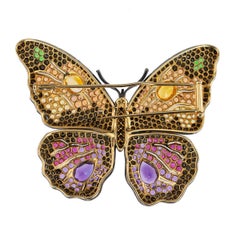 Exceptional Black Diamonds and Gem Set 18 Karat Gold Butterfly Brooch