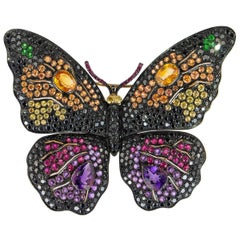 Exceptional Black Diamonds and Gem Set 18 Karat Gold Butterfly Brooch