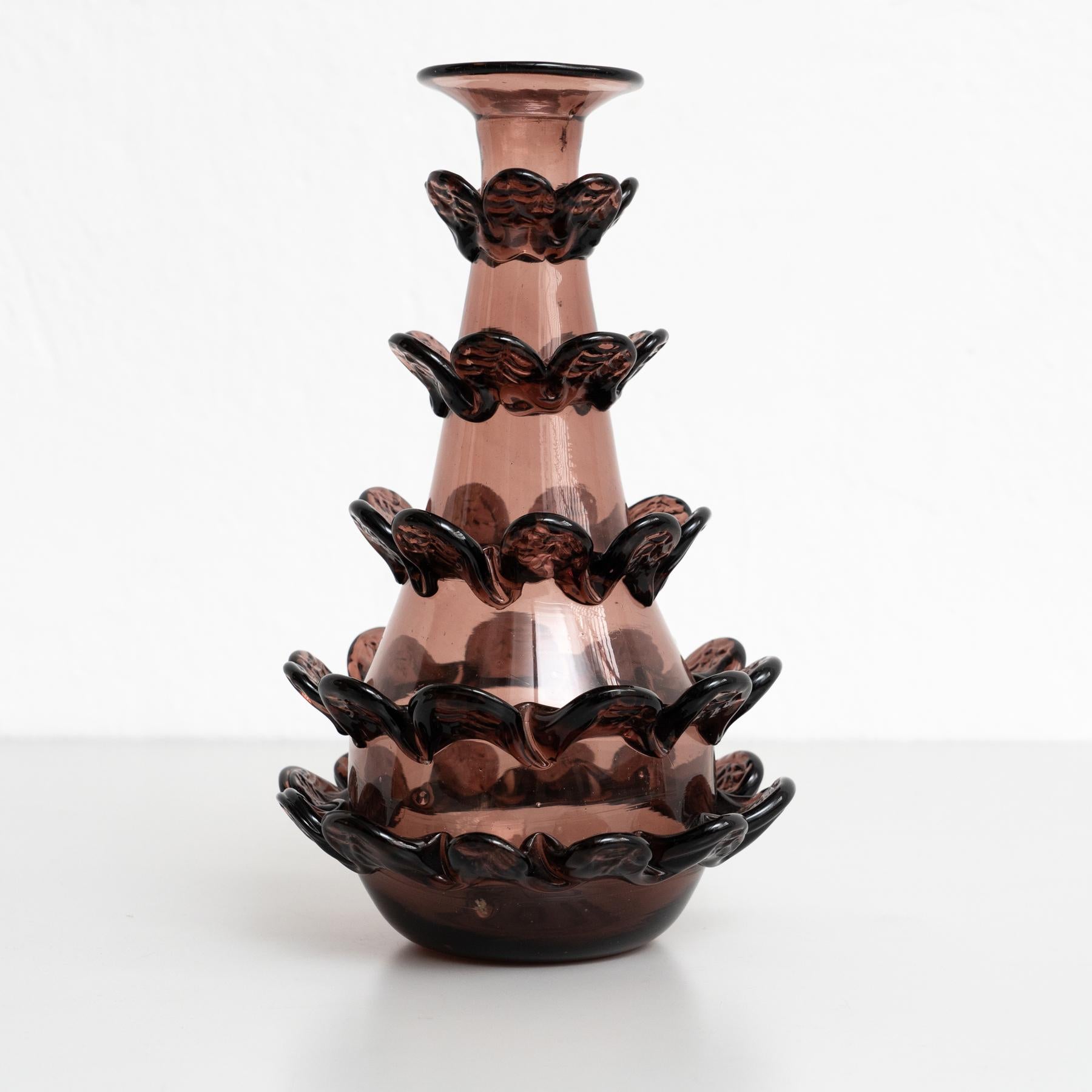 Verre brun Exceptionnel vase en verre soufflé - Circa 1940 - Artisanat espagnol en vente