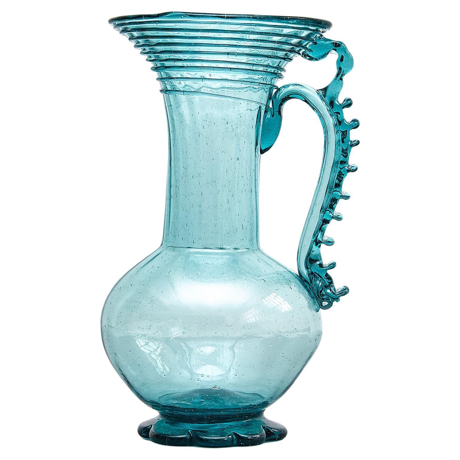 Rustic Exceptional Blue Blown Glass Vase - Circa 1940 - Spanish Craftsmanship For Sale