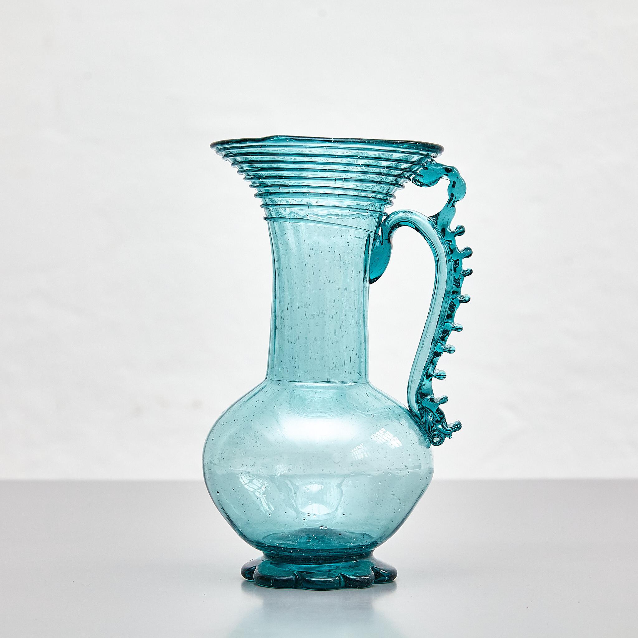 Exceptional Blue Blown Glass Vase - Circa 1940 - Spanish Craftsmanship For Sale 3
