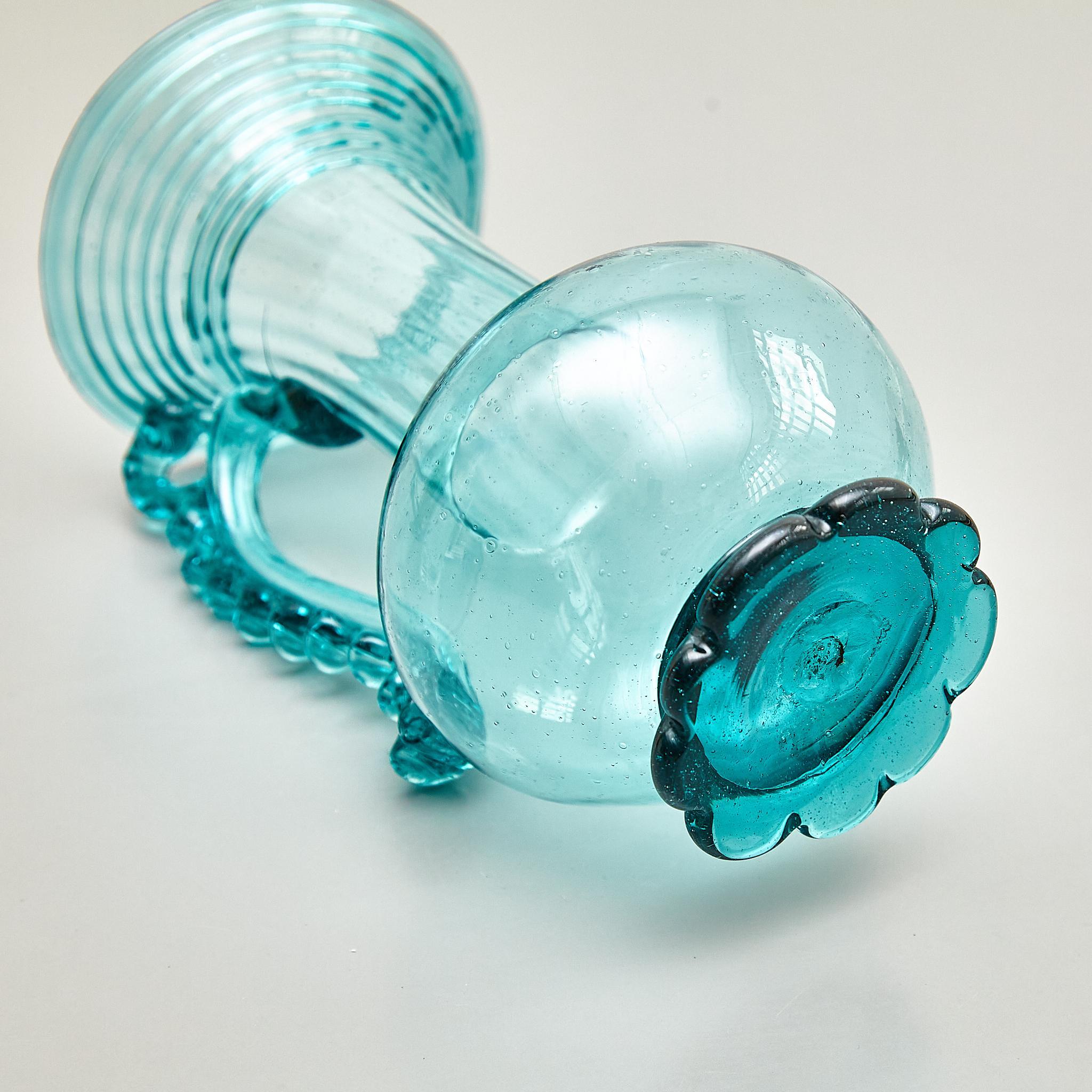 Exceptional Blue Blown Glass Vase - Circa 1940 - Spanish Craftsmanship For Sale 4