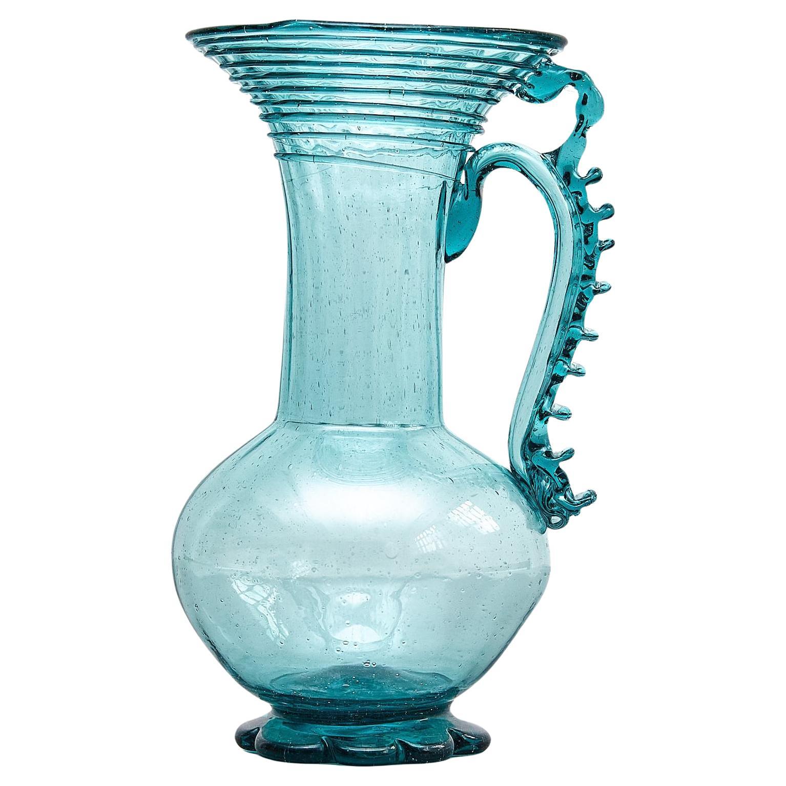 Exceptionnel vase en verre soufflé bleu, vers 1940, artisanat espagnol
