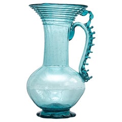 Antique Exceptional Blue Blown Glass Vase - Circa 1940 - Spanish Craftsmanship