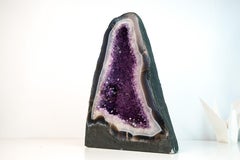 Exceptional Blue & White Lace Agate Geode with Sparkling Violet Amethyst Druzy