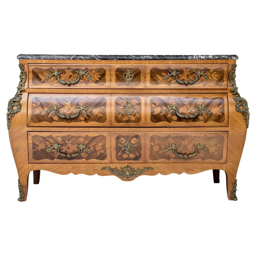 Exceptional Bombé Marquetry Chest With Belgian Marble Top