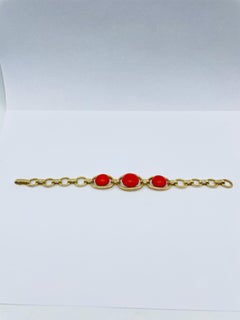 Exceptional Bracelet 14k Gold Link Chain Red Coral