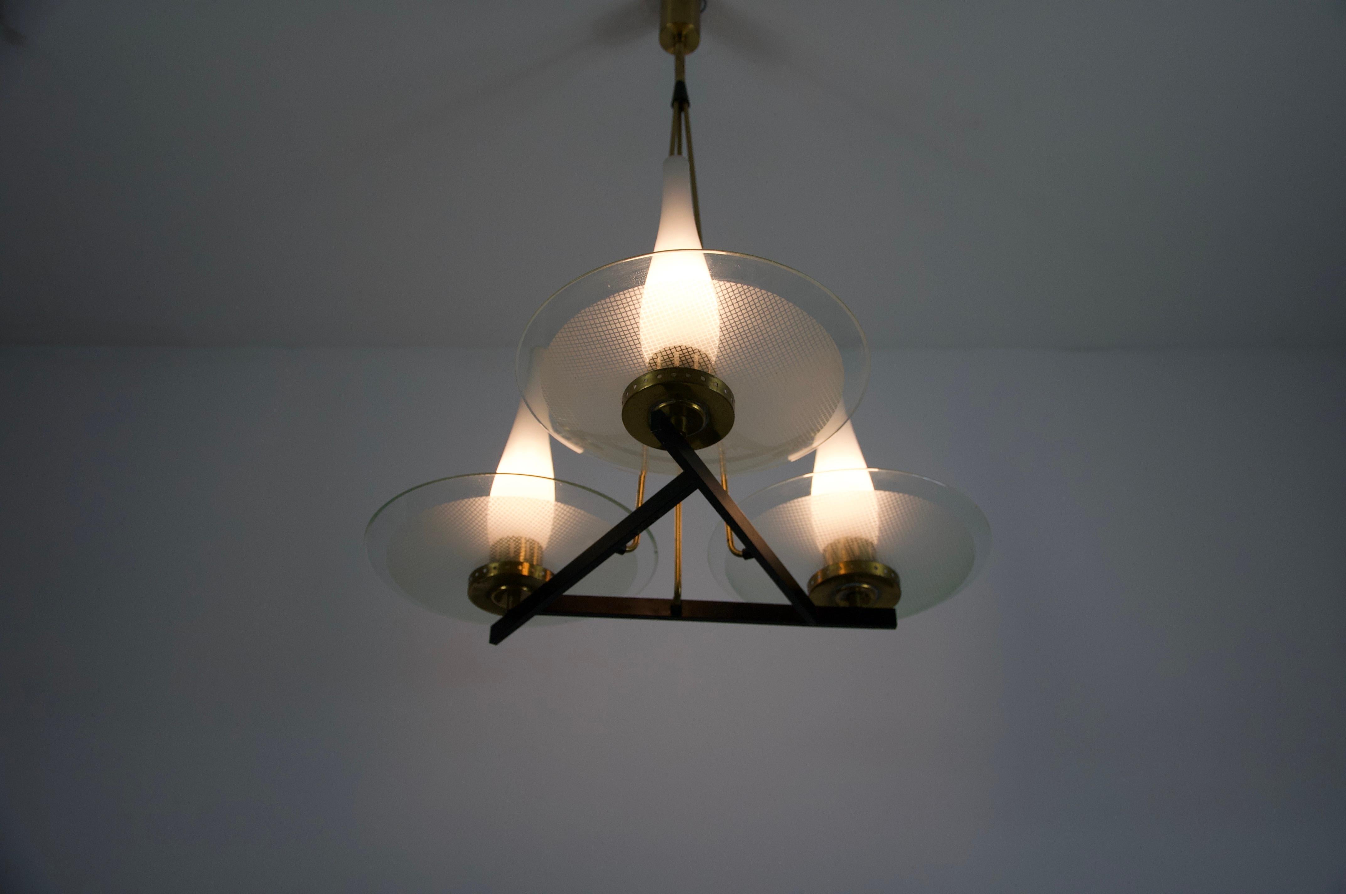 Exceptionnel lustre en laiton et verre de Stilnovo, années 1960, Italie en vente 1