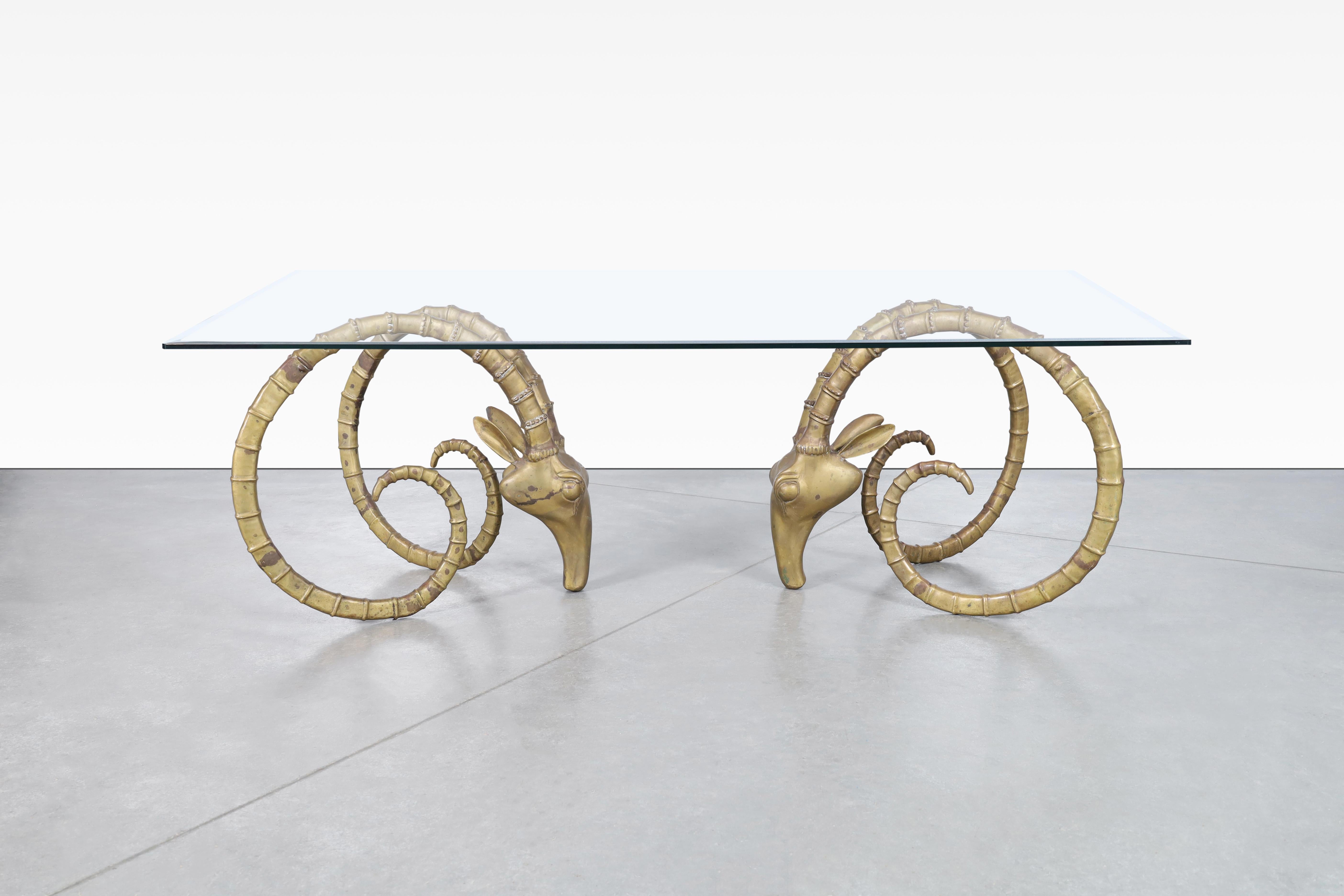 American Exceptional Brass Ibex Rams Head Dining Table in the Style of Alain Chervet For Sale