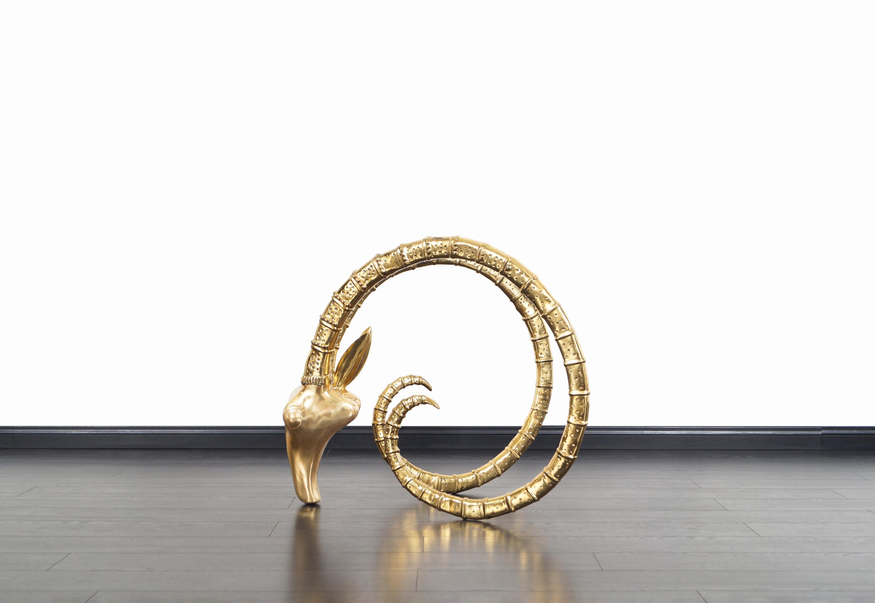 Exceptional Brass Ibex Rams Head Sculptures in the Style of Alain Chervet 6