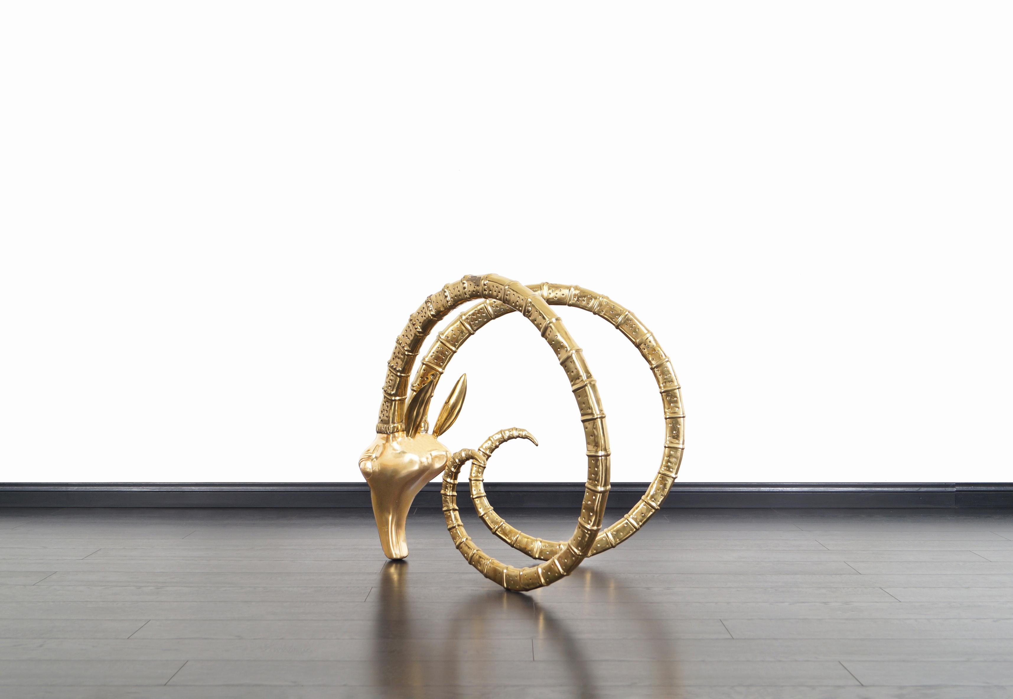 Exceptional Brass Ibex Rams Head Sculptures in the Style of Alain Chervet 7