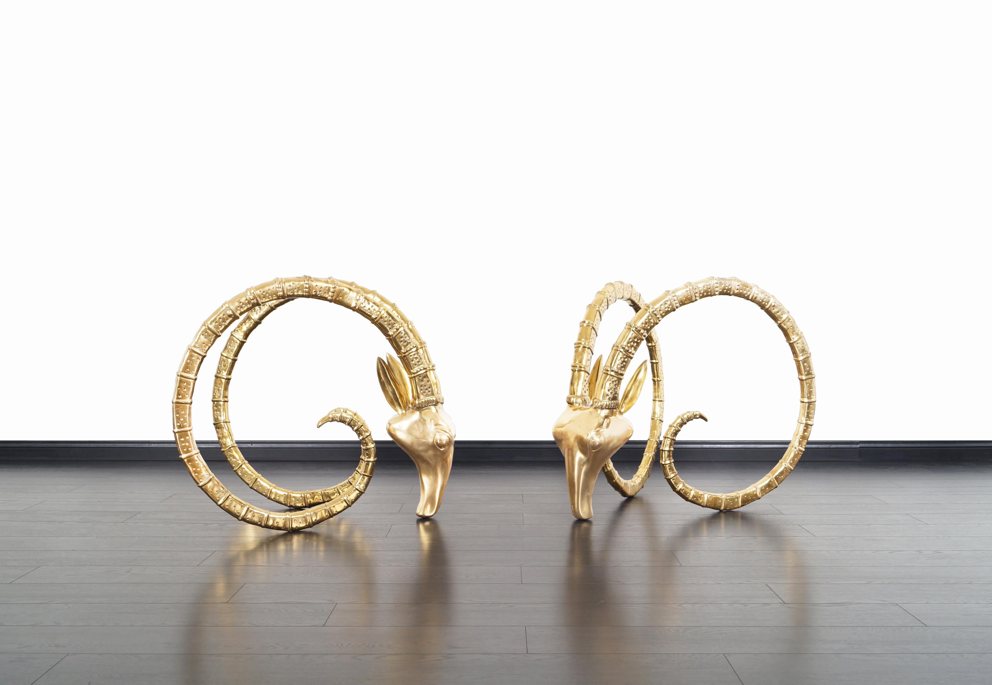 Unknown Exceptional Brass Ibex Rams Head Sculptures in the Style of Alain Chervet