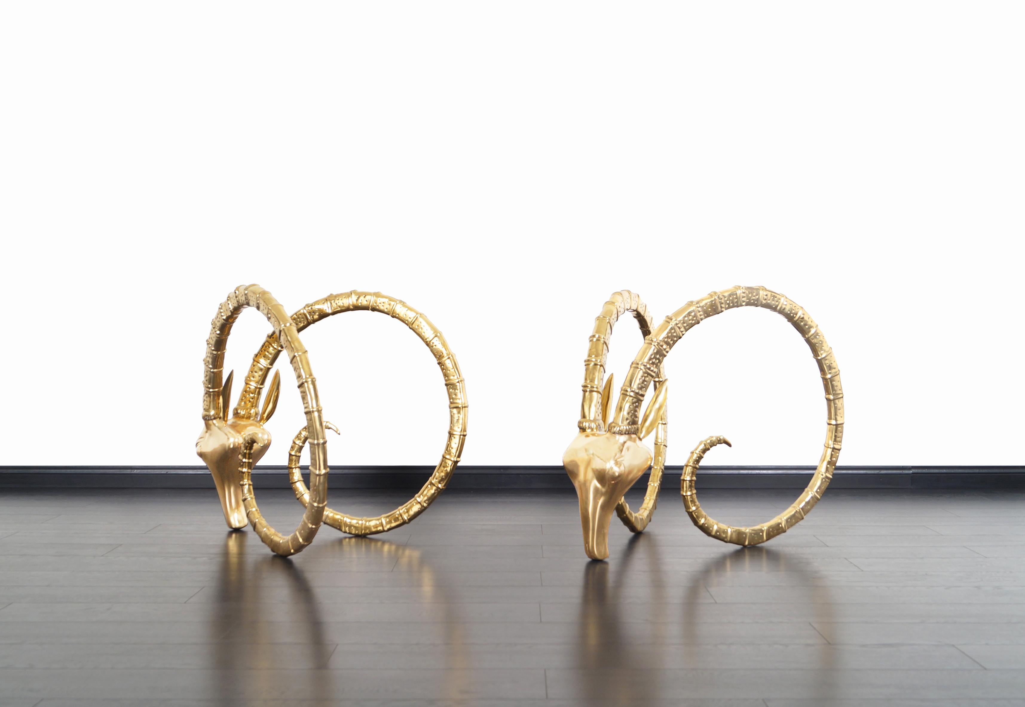 Late 20th Century Exceptional Brass Ibex Rams Head Sculptures in the Style of Alain Chervet