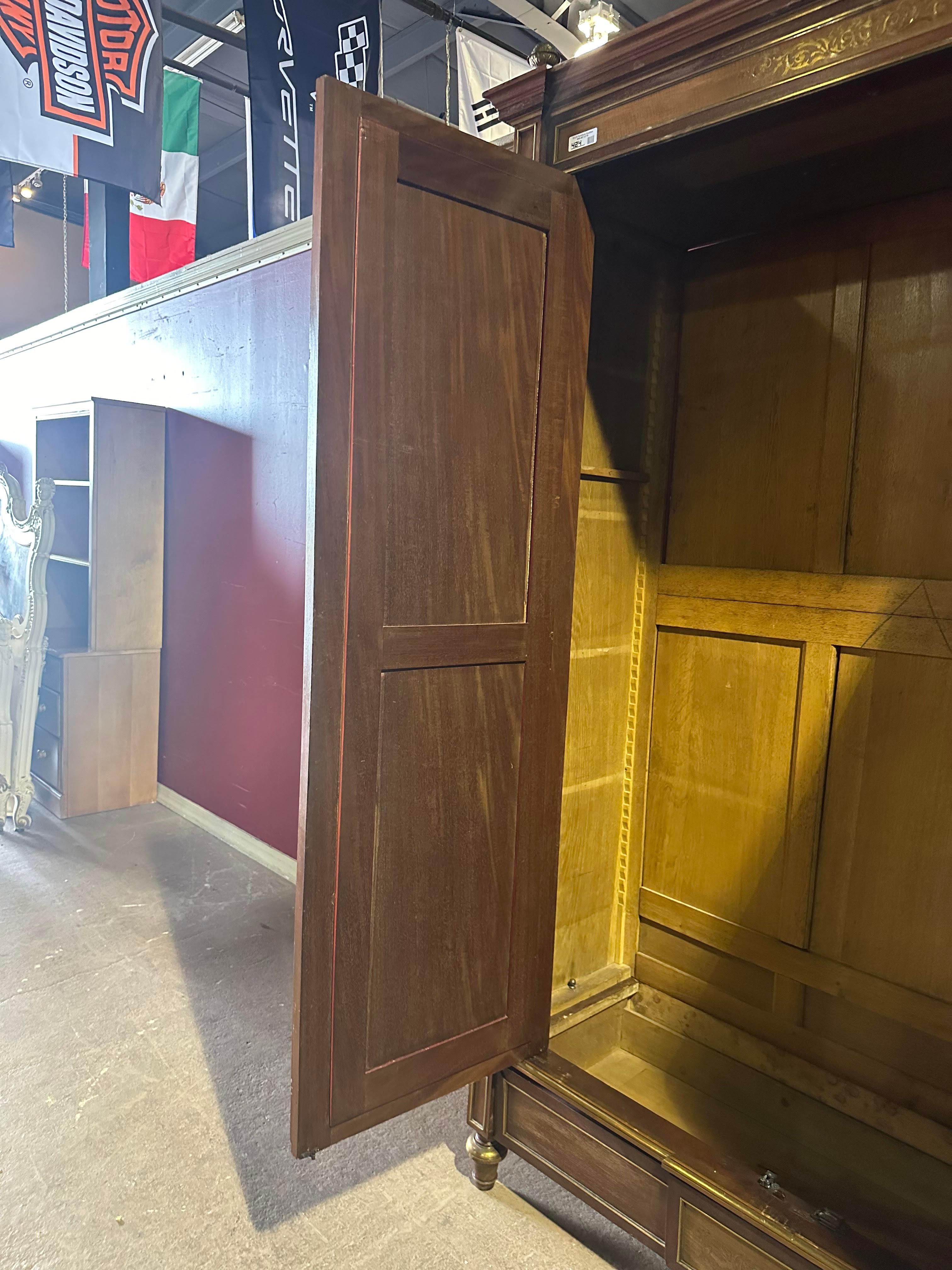 Exceptional Brass Inlaid French Directoire Beveled Mirrored Armoire TV Cabinet For Sale 6