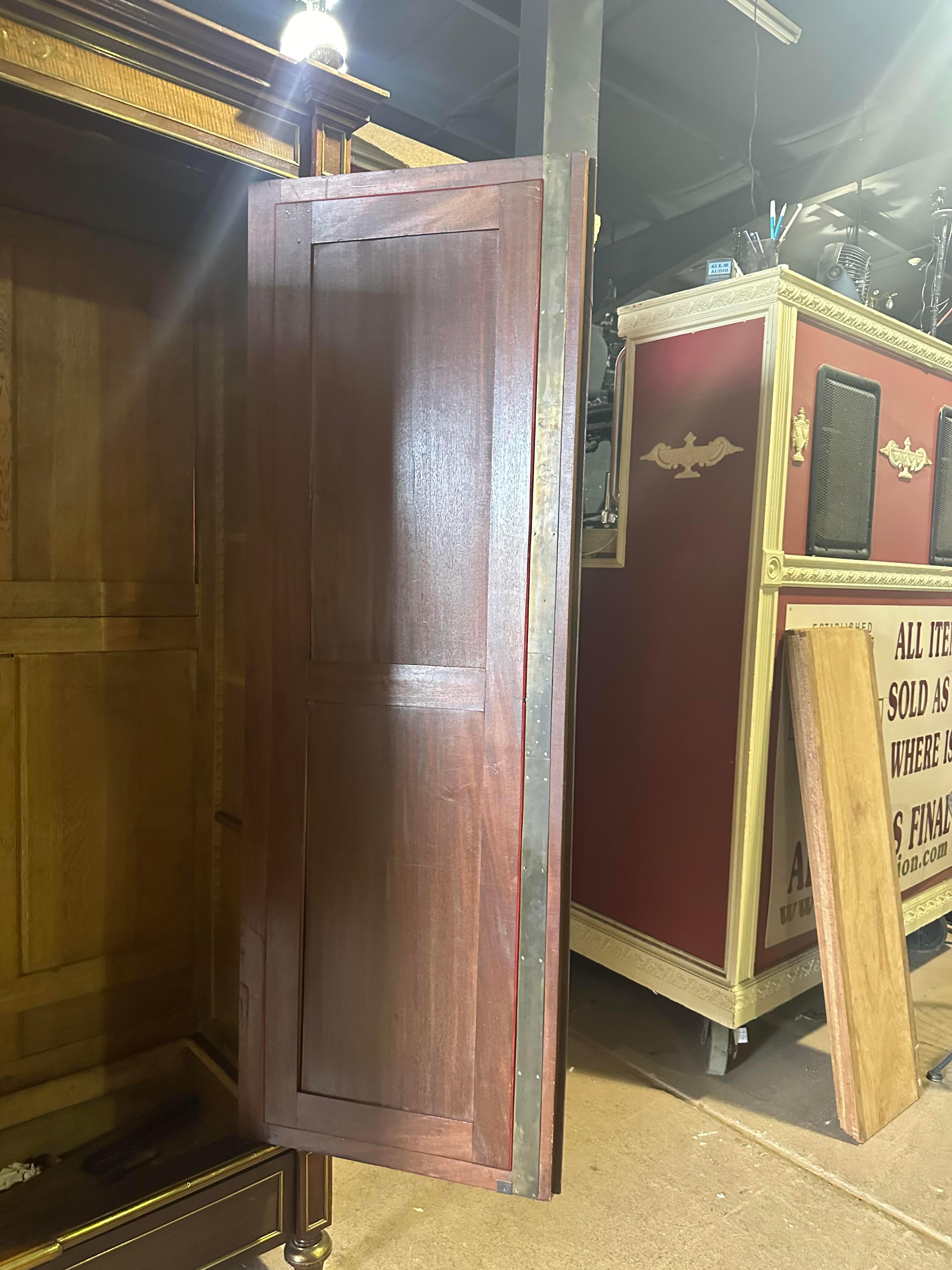 Exceptional Brass Inlaid French Directoire Beveled Mirrored Armoire TV Cabinet For Sale 7