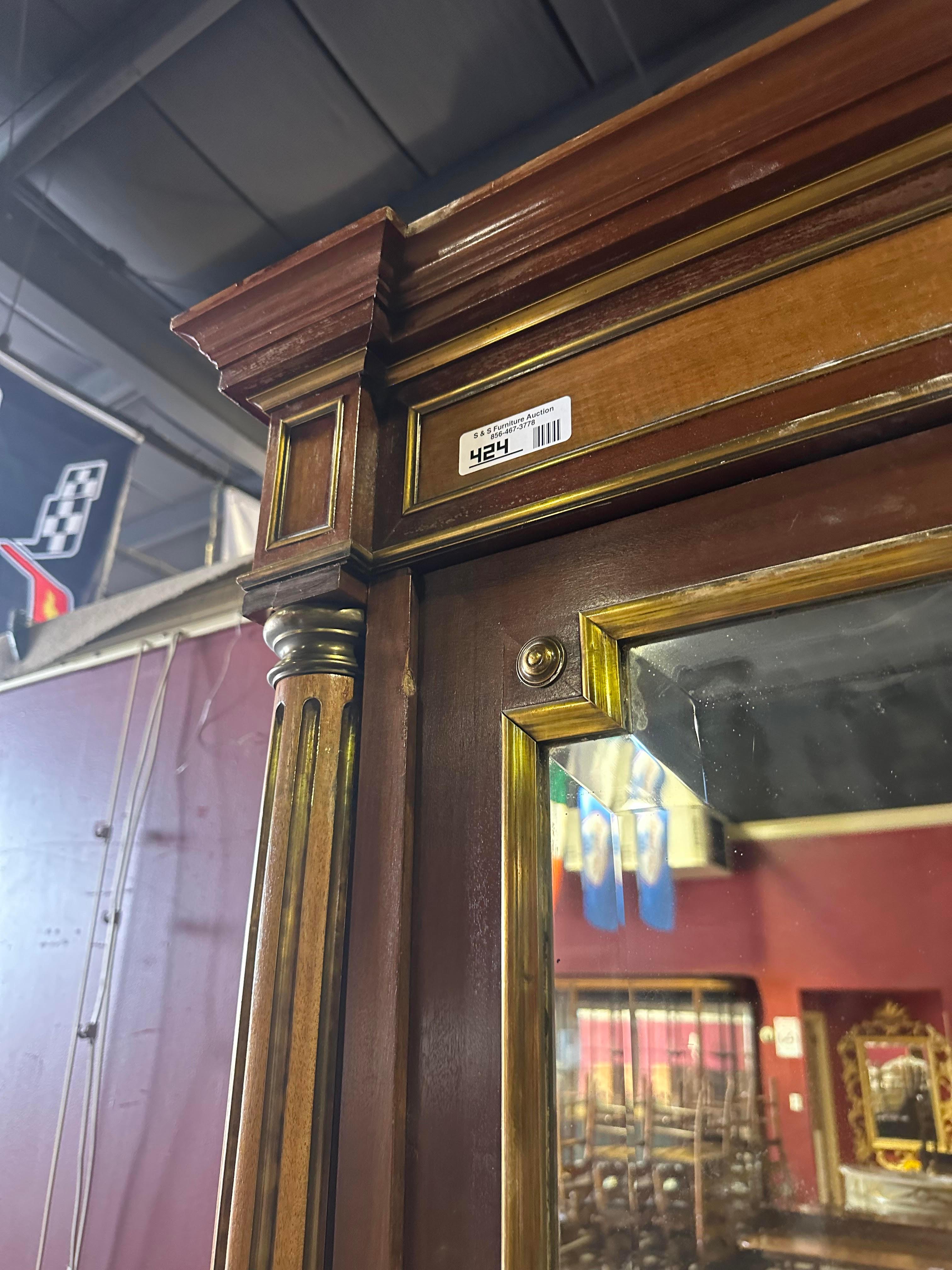 Exceptional Brass Inlaid French Directoire Beveled Mirrored Armoire TV Cabinet For Sale 12