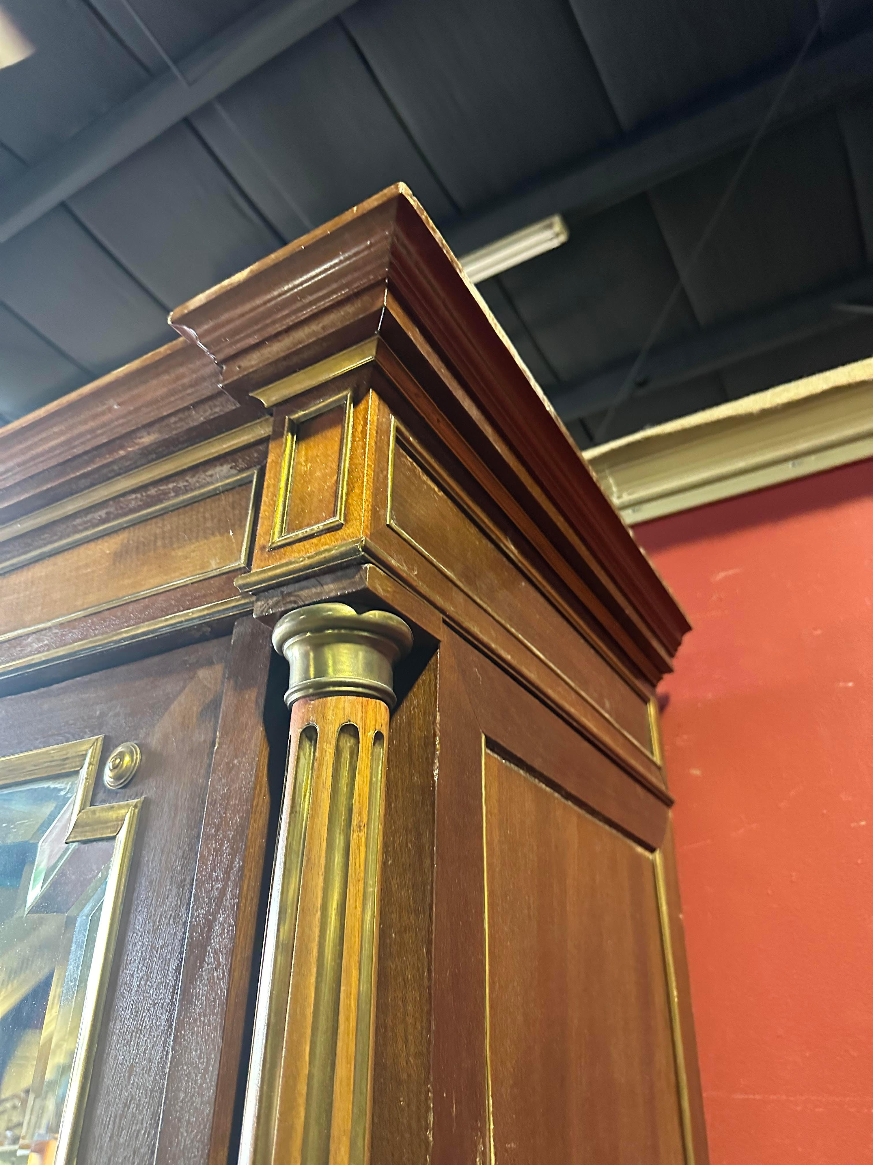 Exceptional Brass Inlaid French Directoire Beveled Mirrored Armoire TV Cabinet For Sale 13
