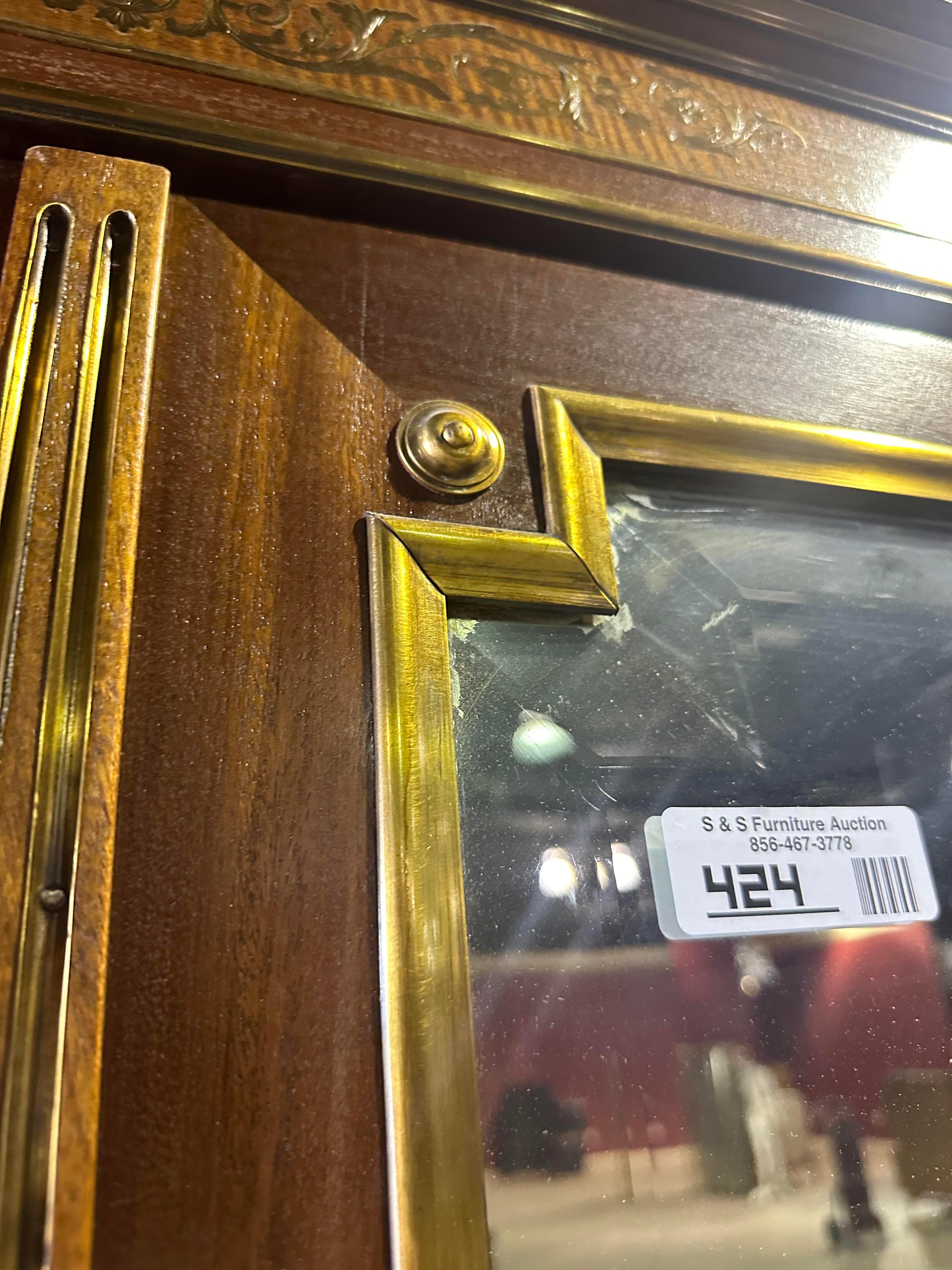 Exceptional Brass Inlaid French Directoire Beveled Mirrored Armoire TV Cabinet In Good Condition For Sale In Swedesboro, NJ