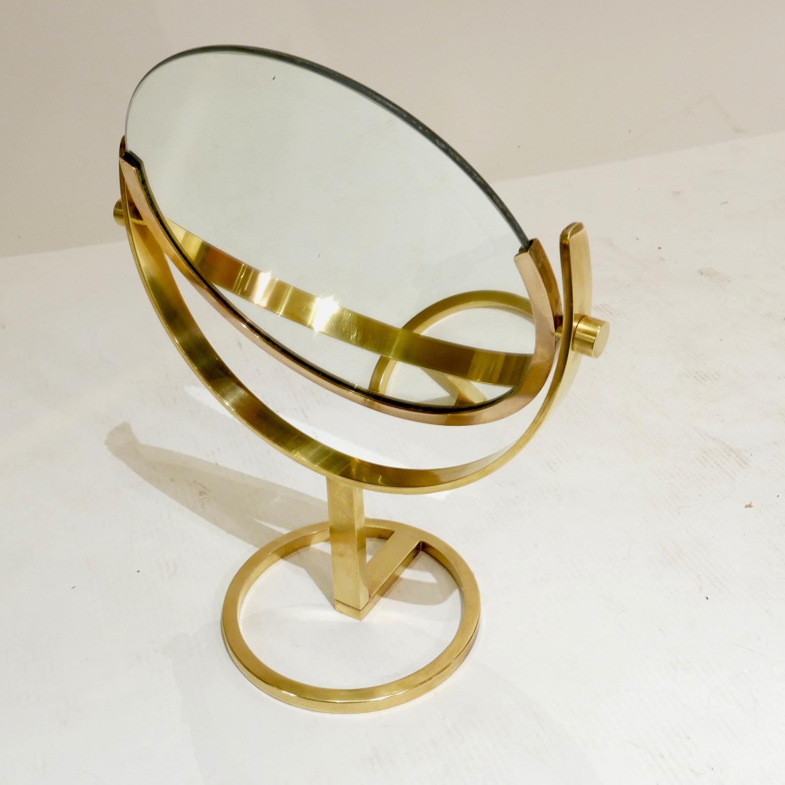 Unknown Exceptional Brass Vanity Table Top Mirror by Charles Hollis Jones