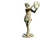 Exceptional  Bronze Garden Sculpture Of  Neoclassical Youth With Tambourine