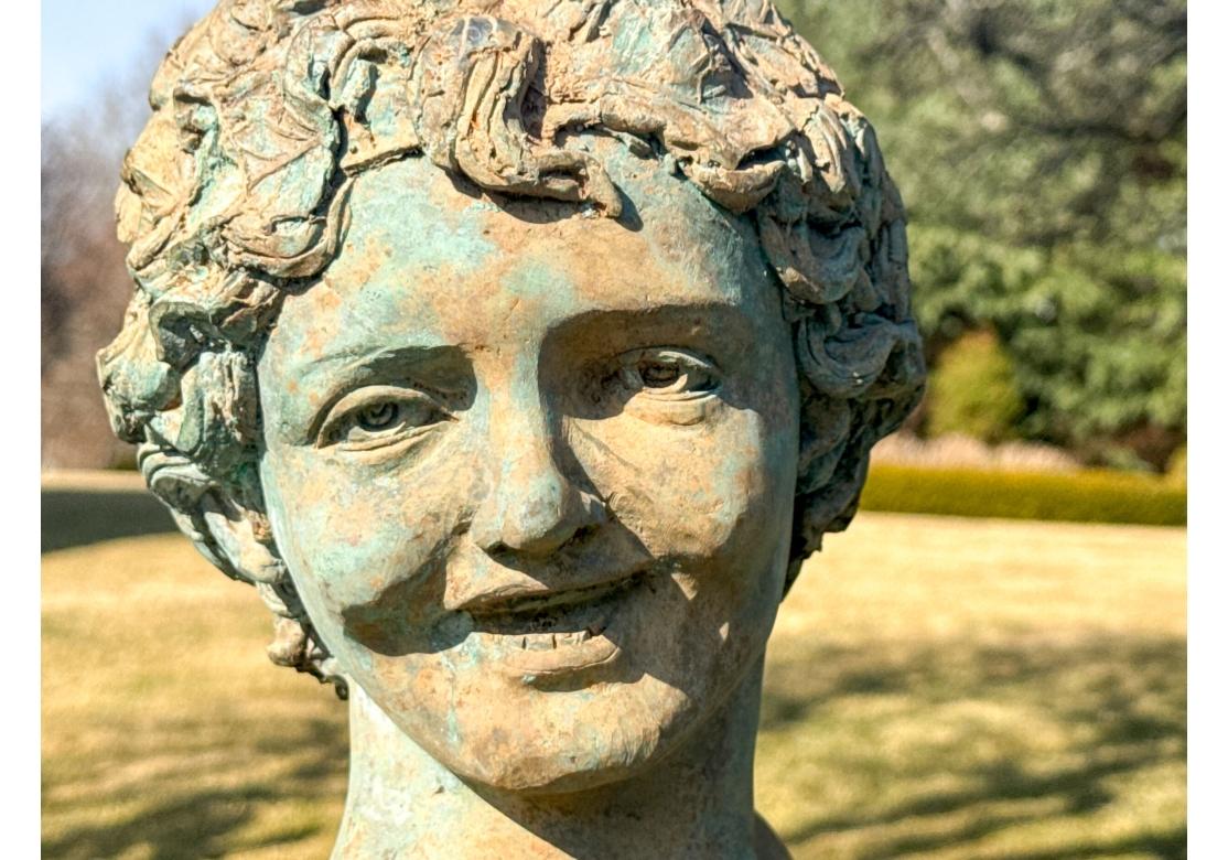20th Century Exceptional  Bronze Garden Sculpture Of  Neoclassical Youth With Tambourine For Sale
