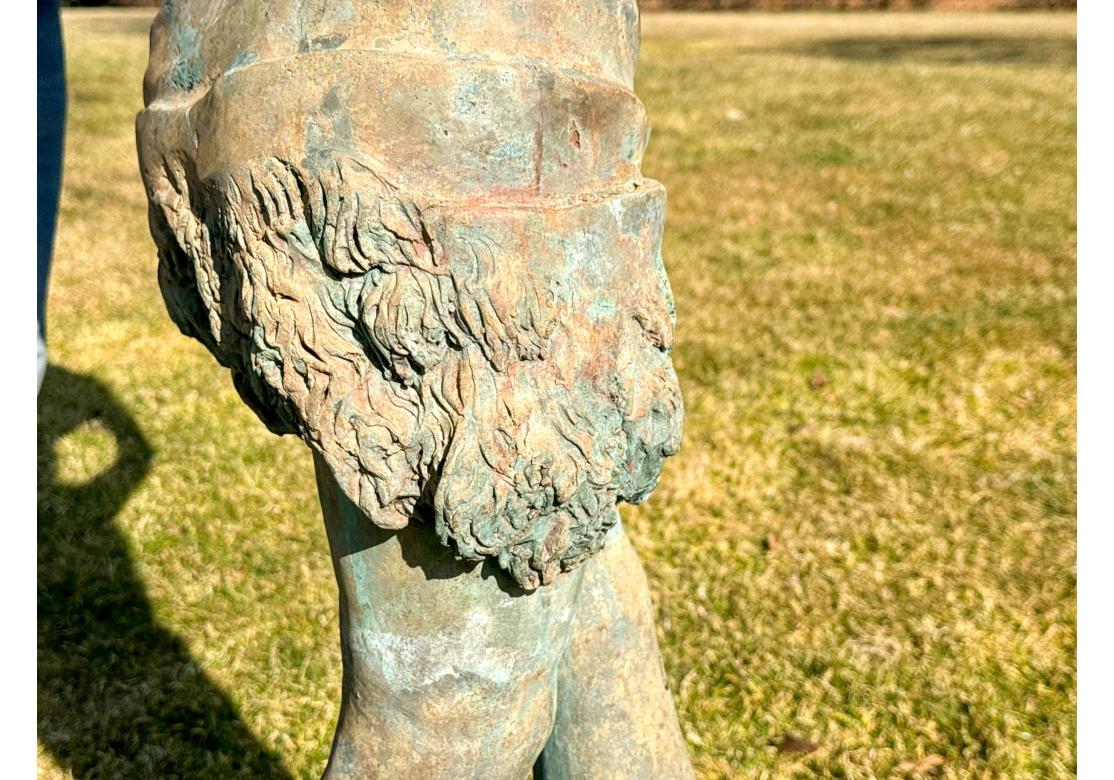 Exceptional  Bronze Garden Sculpture Of  Neoclassical Youth With Tambourine For Sale 2