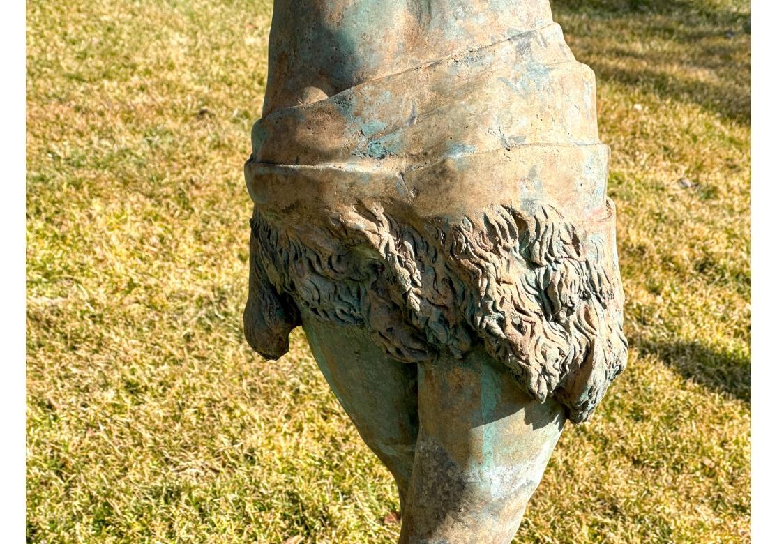 Exceptional  Bronze Garden Sculpture Of  Neoclassical Youth With Tambourine For Sale 3