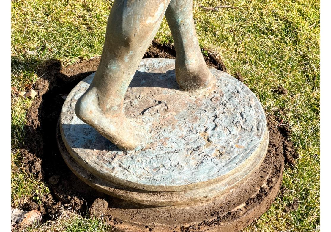 Exceptional  Bronze Garden Sculpture Of  Neoclassical Youth With Tambourine For Sale 4